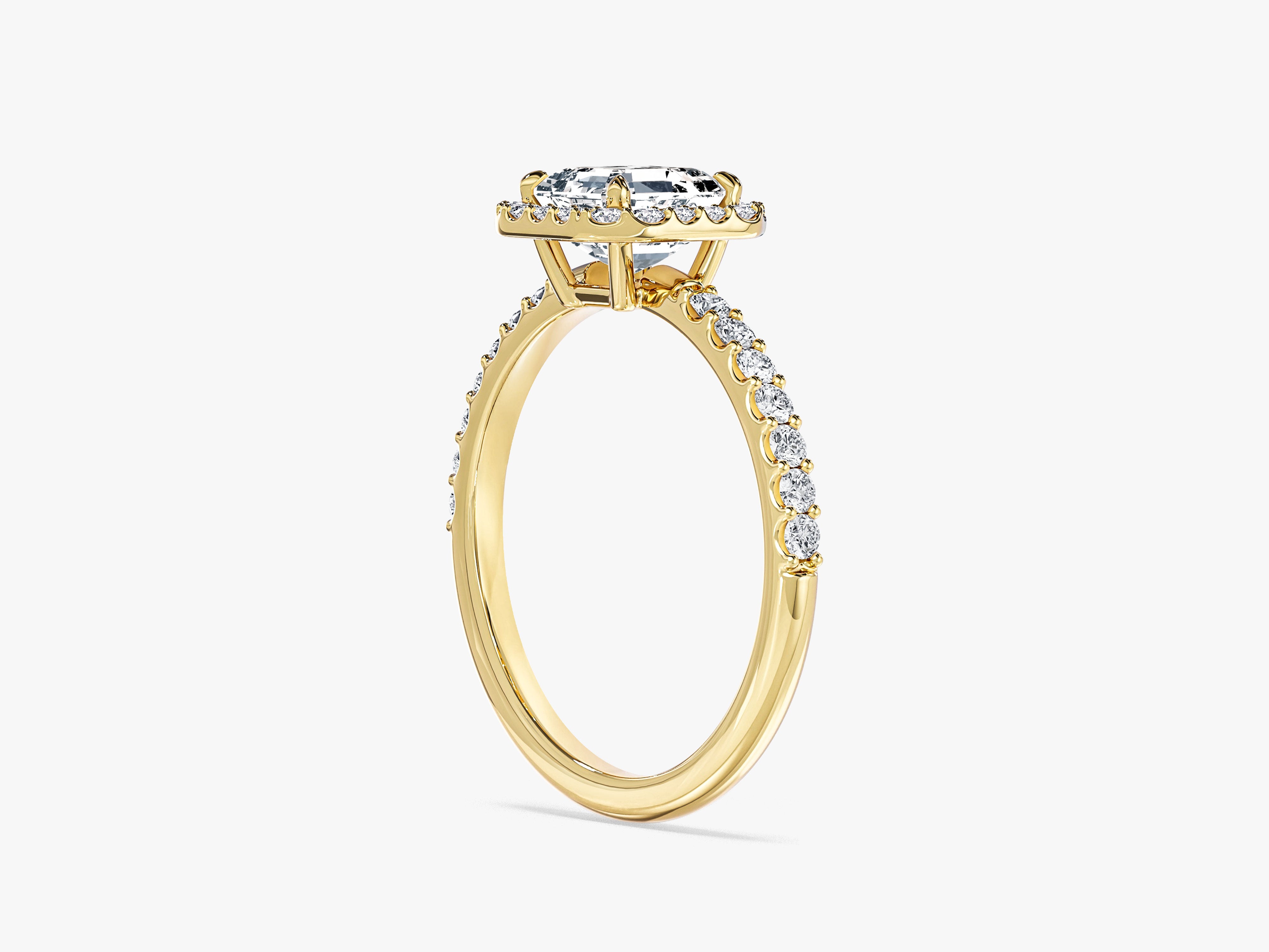 Asscher Halo Lab Grown Diamond Engagement Ring with Pave Set Side Stones (1.00 CT)