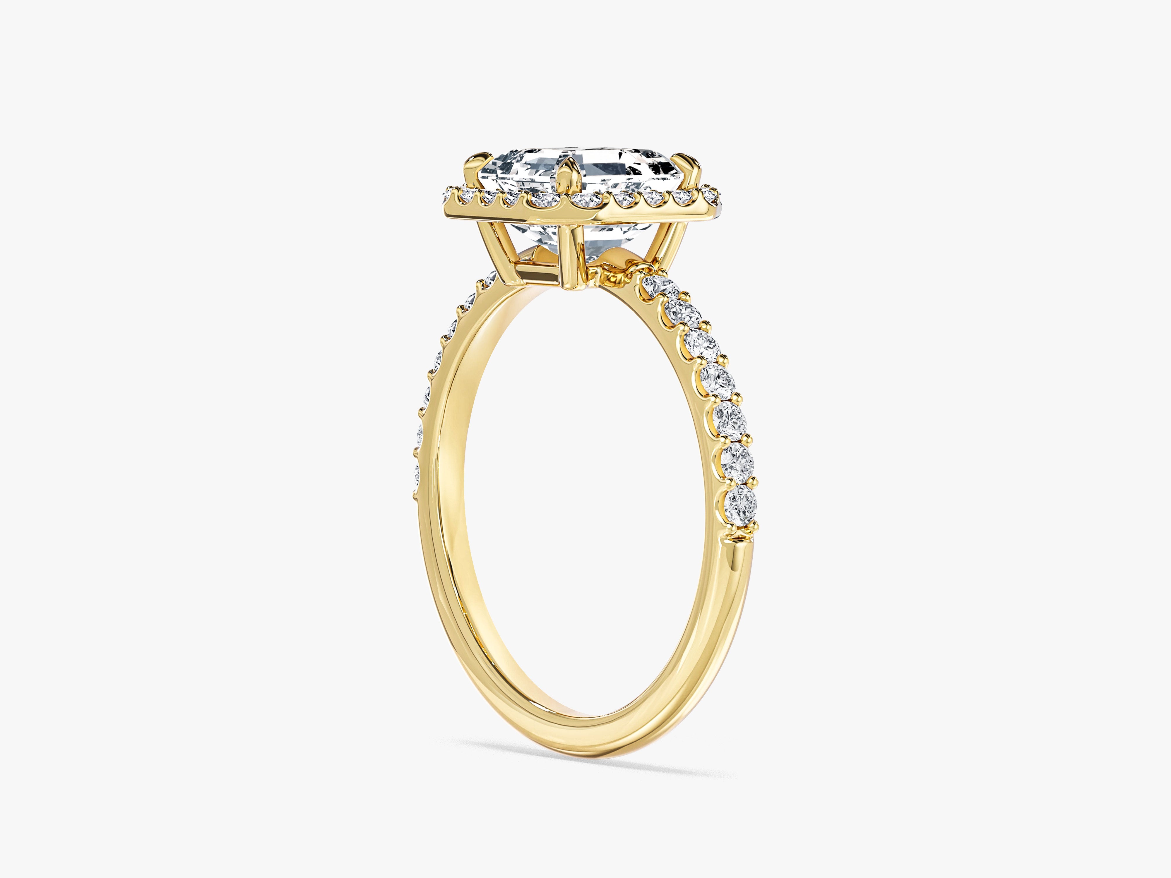 Asscher Halo Lab Grown Diamond Engagement Ring with Pave Set Side Stones (1.50 CT)