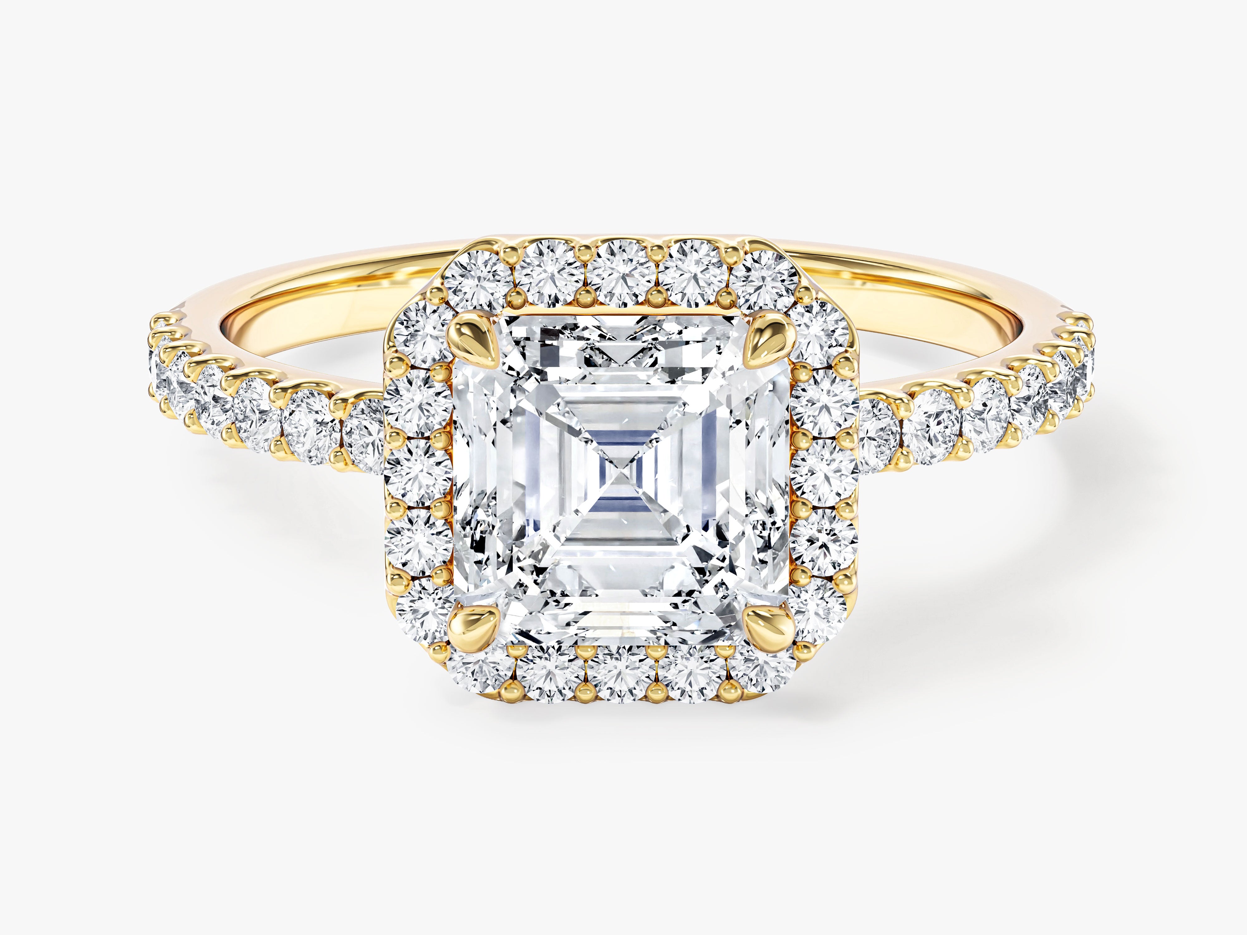 Asscher Halo Lab Grown Diamond Engagement Ring with Pave Set Side Stones (1.50 CT)