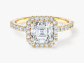 Asscher Halo Lab Grown Diamond Engagement Ring with Pave Set Side Stones (1.50 CT)