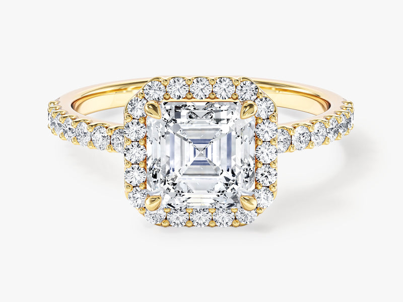 Asscher Halo Lab Grown Diamond Engagement Ring with Pave Set Side Stones (1.50 CT)
