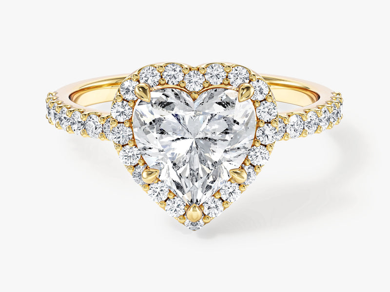 Heart Halo Moissanite Engagement Ring with Pave Set Side Stones (1.50 CT)