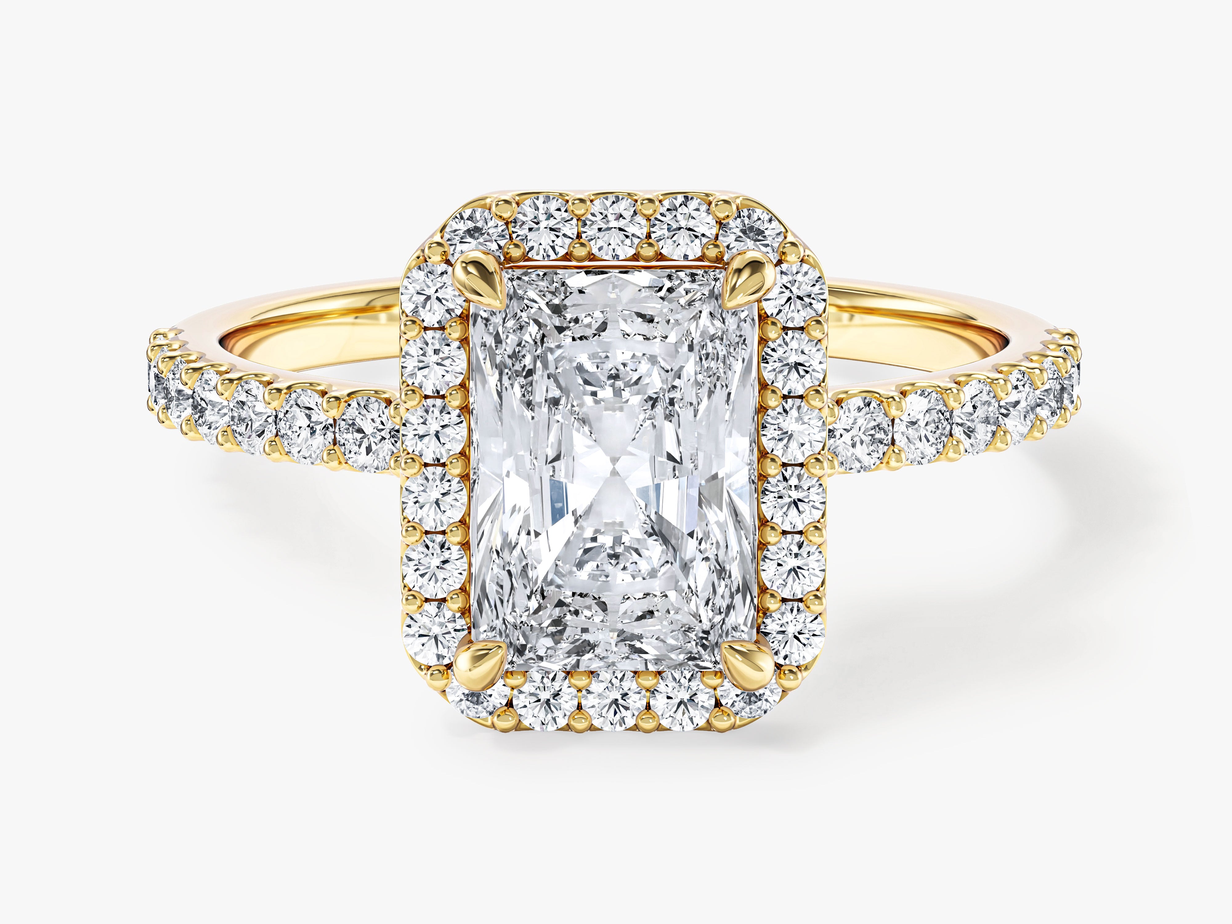 Radiant Halo Moissanite Engagement Ring with Pave Set Side Stones (1.50 CT)