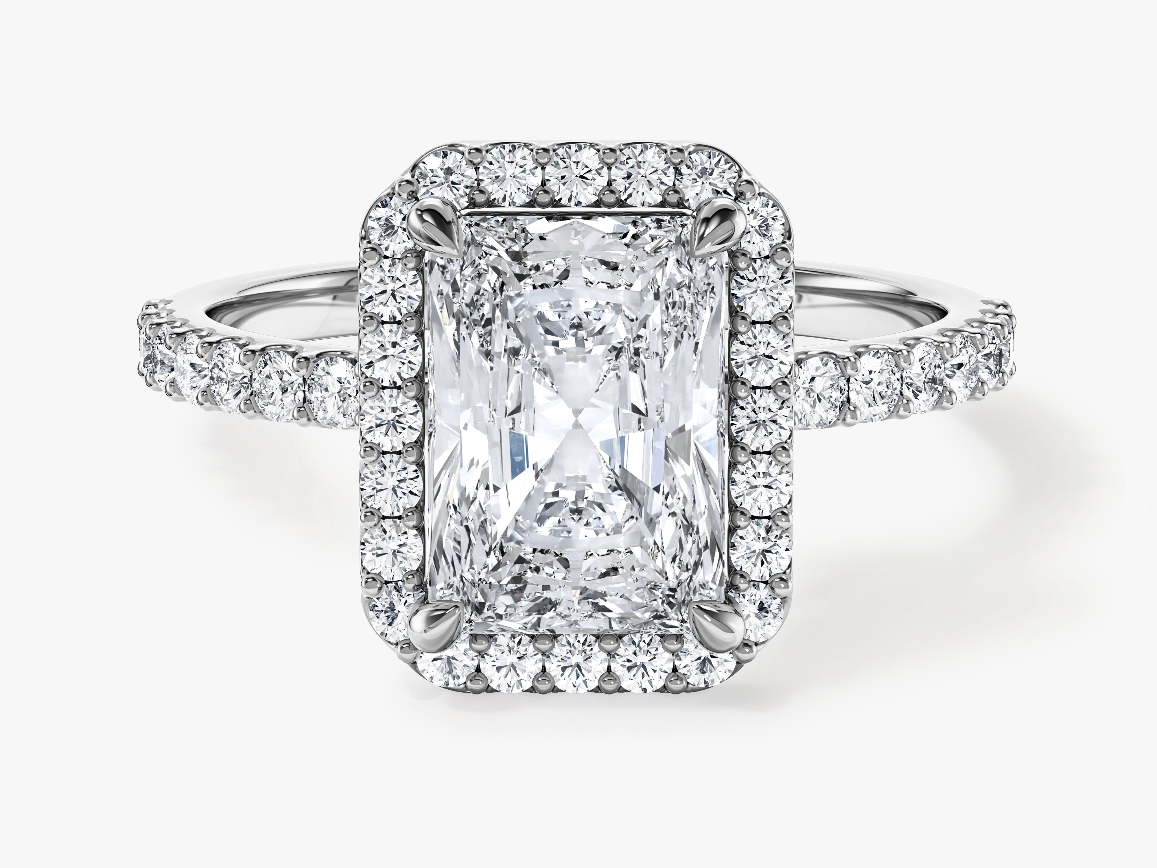 Radiant Halo Moissanite Engagement Ring with Pave Set Side Stones (2.00 CT)