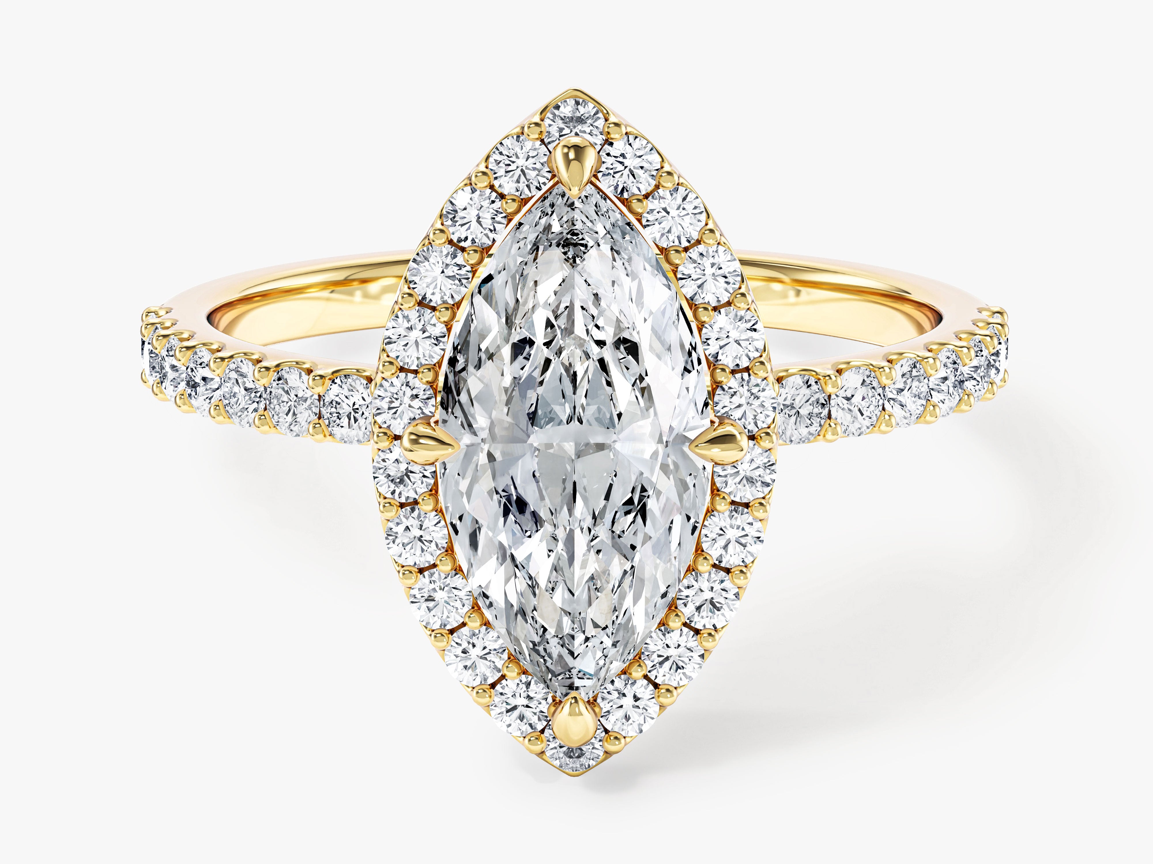 Marquise Halo Moissanite Engagement Ring with Pave Set Side Stones (1.50 CT)