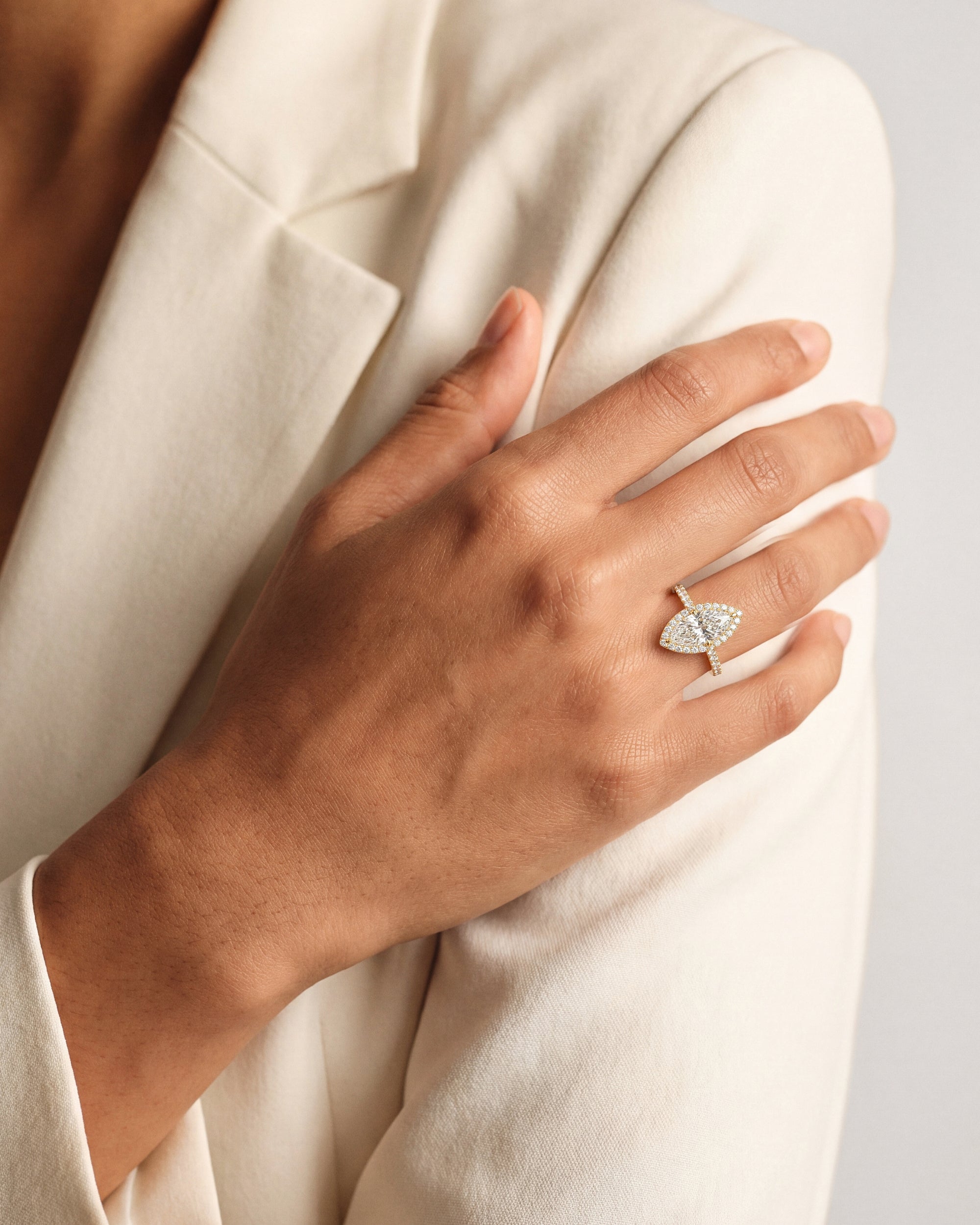 Marquise Halo Moissanite Engagement Ring with Pave Set Side Stones (2.00 CT)