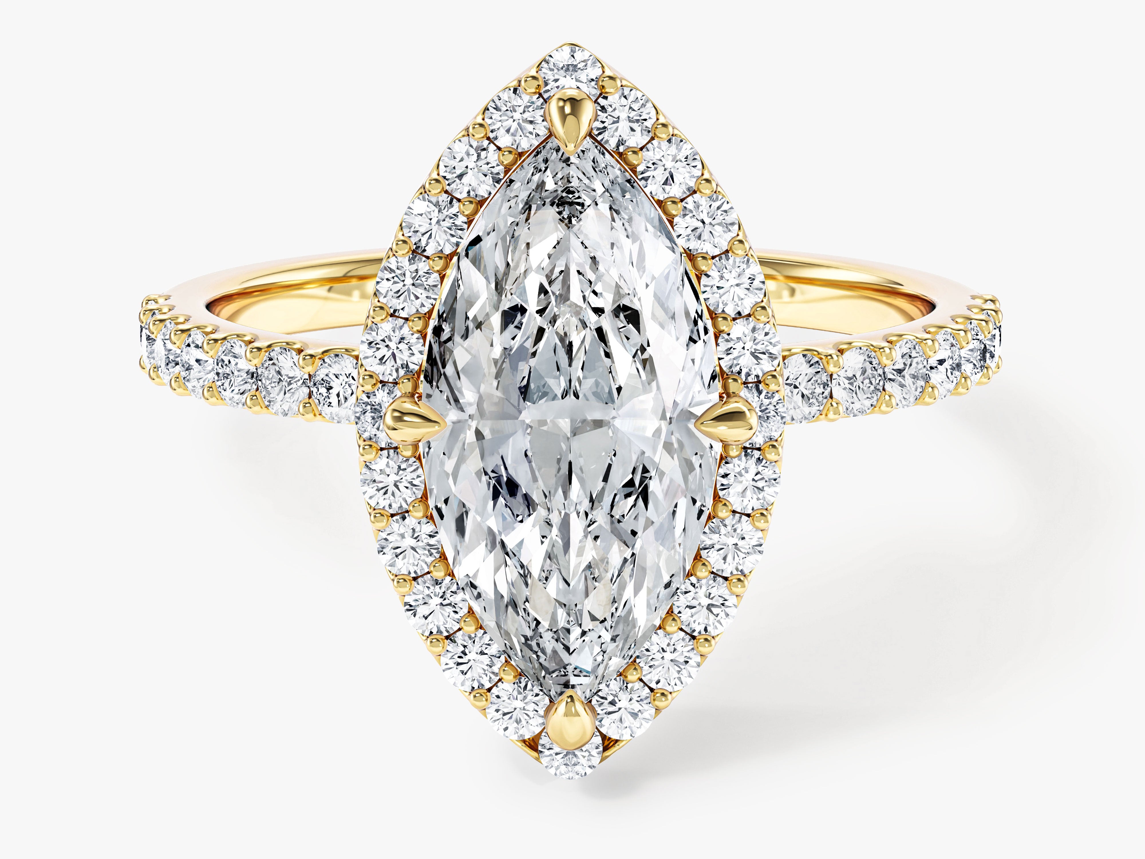Marquise Halo Moissanite Engagement Ring with Pave Set Side Stones (2.00 CT)