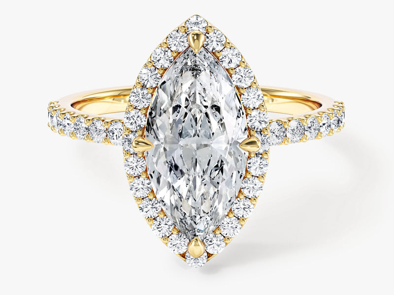 Marquise Halo Moissanite Engagement Ring with Pave Set Side Stones (2.00 CT)