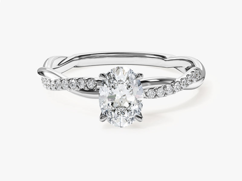 Oval Twisted Moissanite Engagement Ring with Pave Set Side Stones (1.00 CT)