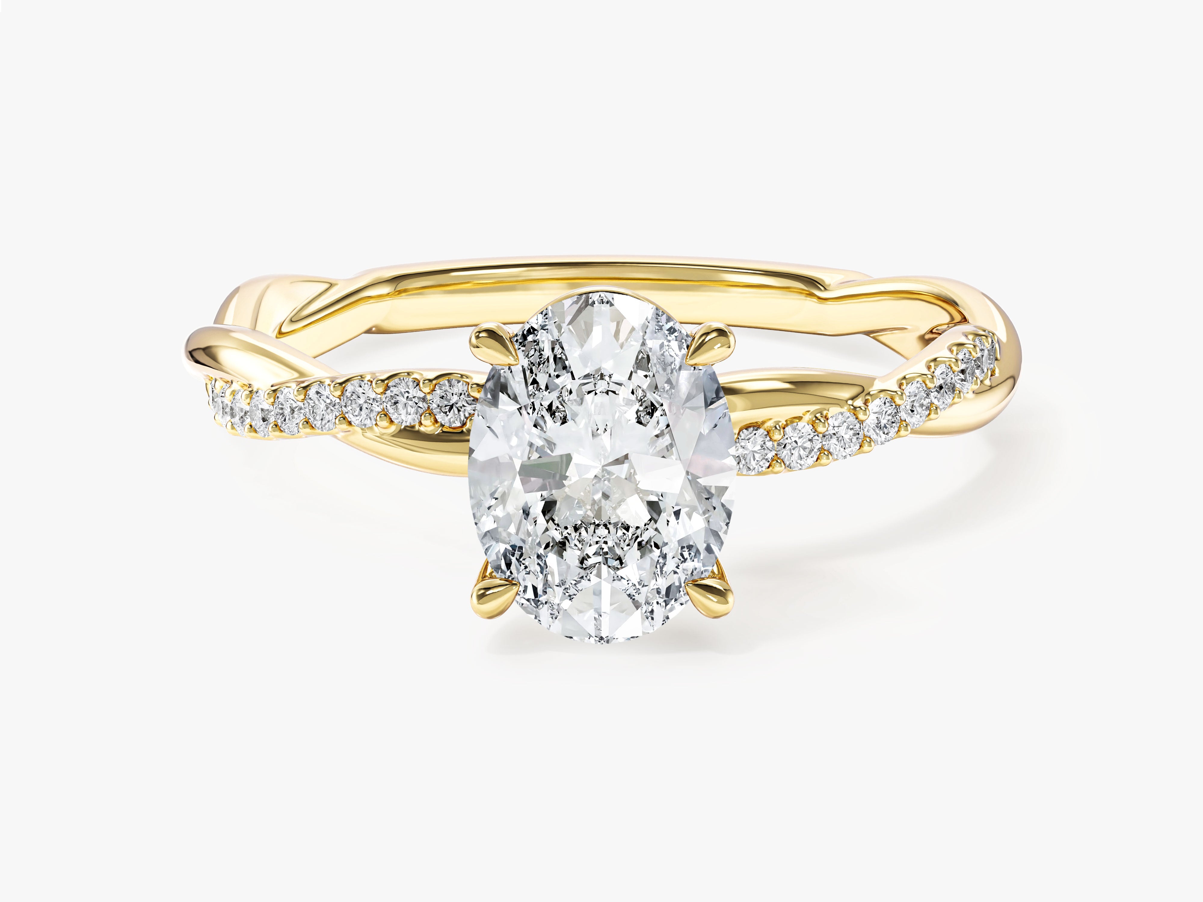 Oval Twisted Lab Grown Diamond Engagement Ring with Pave Set Side Stones (1.50 CT)