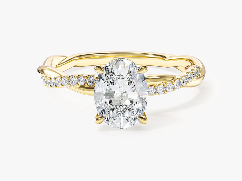 Oval Twisted Lab Grown Diamond Engagement Ring with Pave Set Side Stones (1.50 CT)