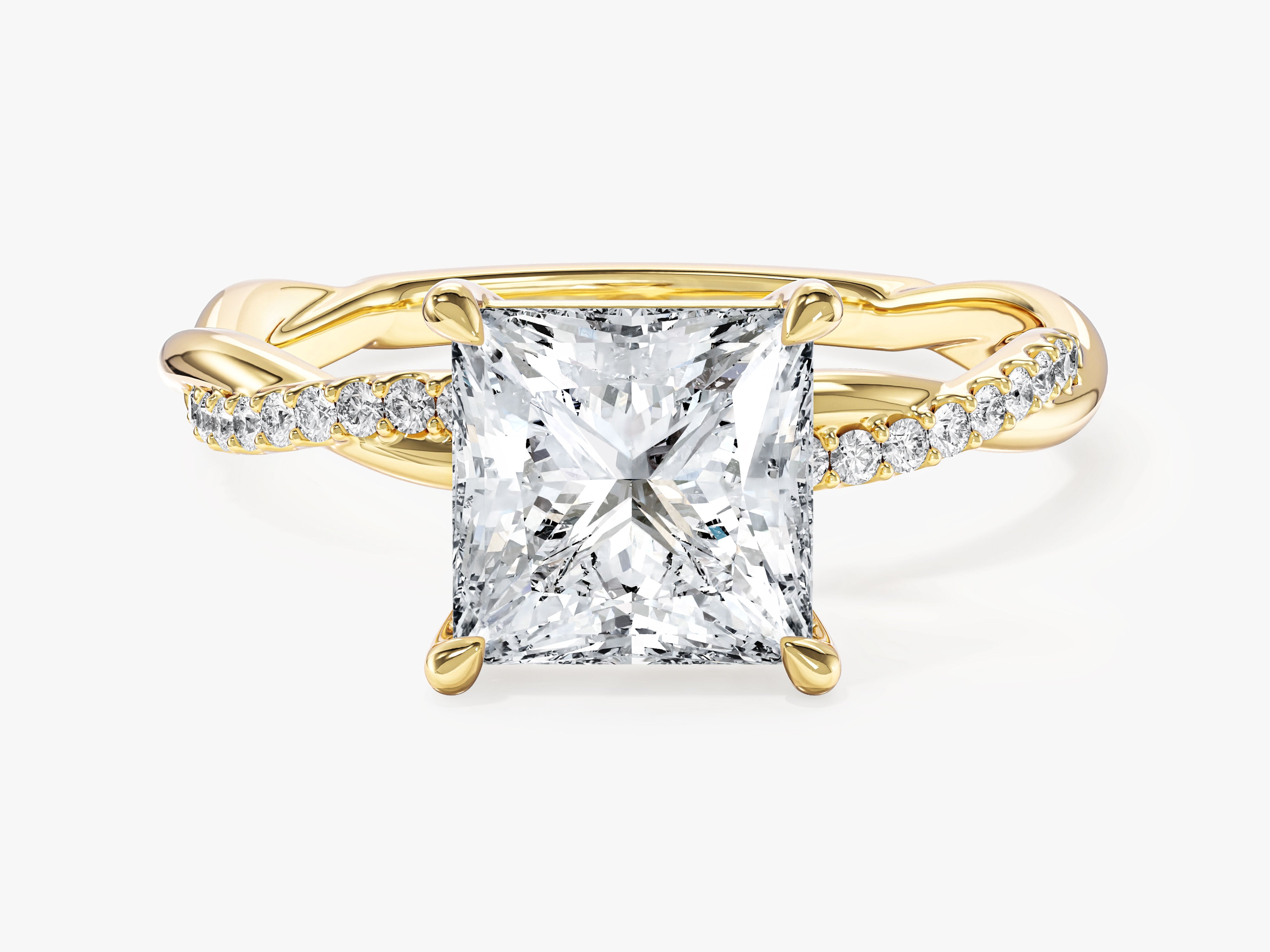 Princess Twisted Moissanite Engagement Ring with Pave Set Side Stones (2.00 CT)