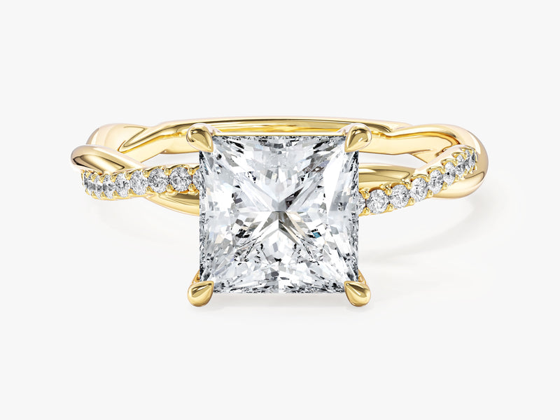 Princess Twisted Moissanite Engagement Ring with Pave Set Side Stones (2.00 CT)