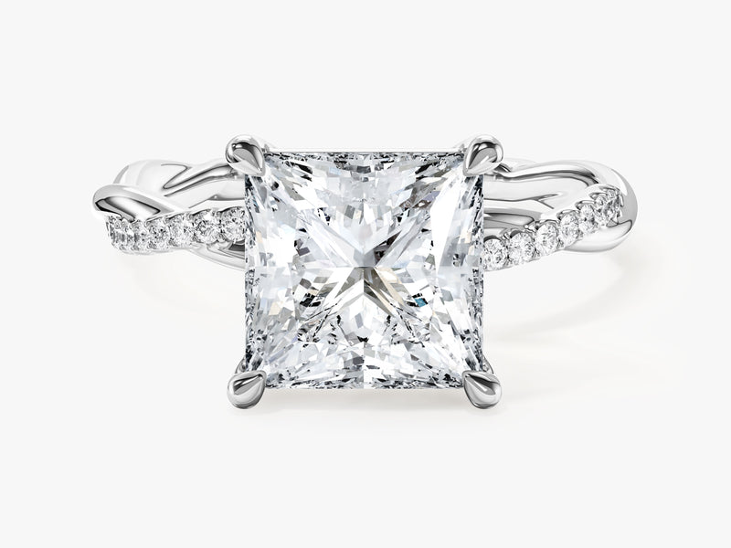 Princess Twisted Moissanite Engagement Ring with Pave Set Side Stones (3.00 CT)