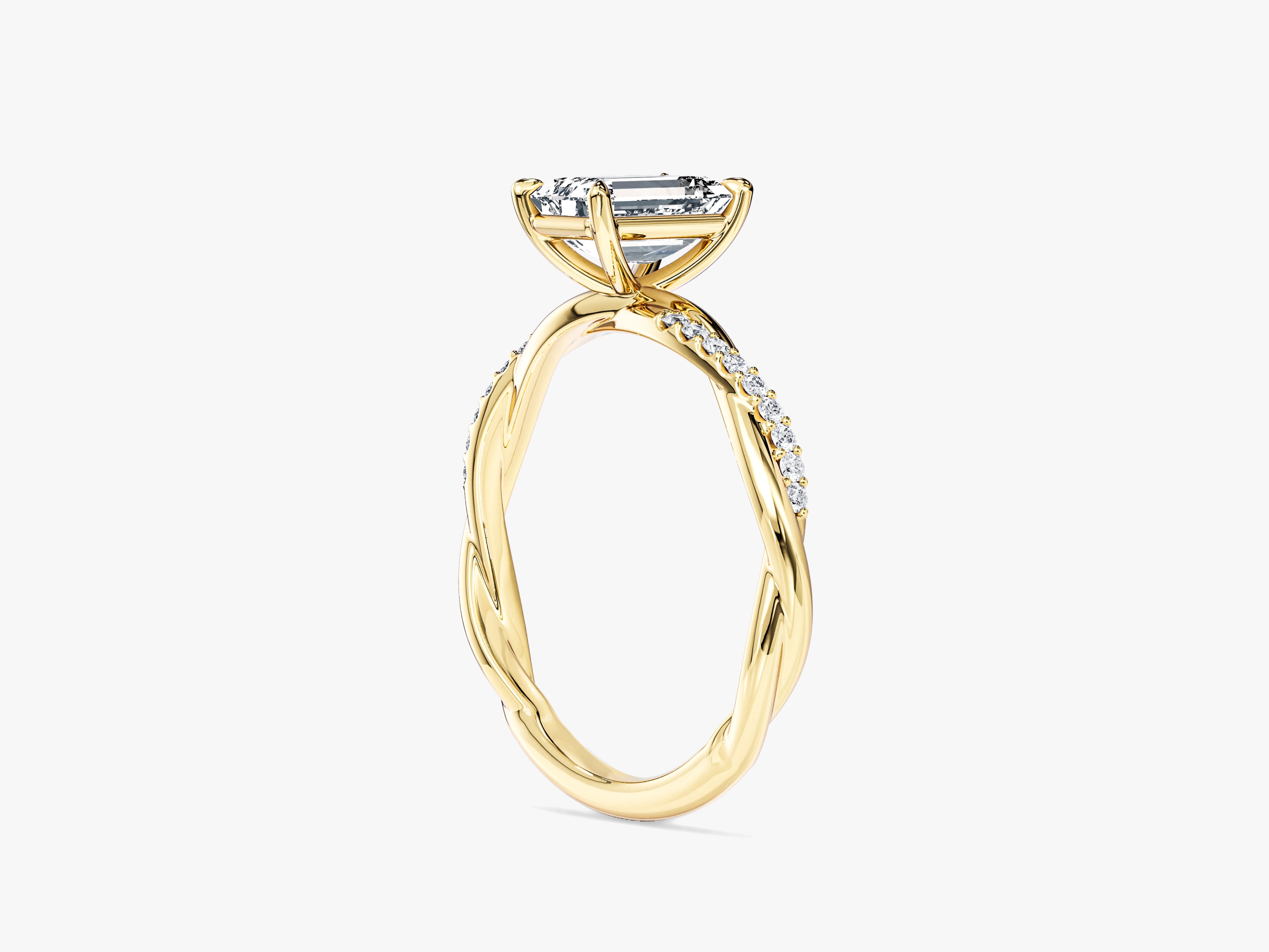 Emerald Twisted Moissanite Engagement Ring with Pave Set Side Stones (1.00 CT)