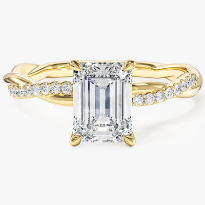 Emerald Twisted Lab Grown Diamond Engagement Ring with Pave Set Side Stones (1.50 CT)