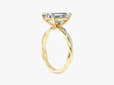 Emerald Twisted Moissanite Engagement Ring with Pave Set Side Stones (3.00 CT)