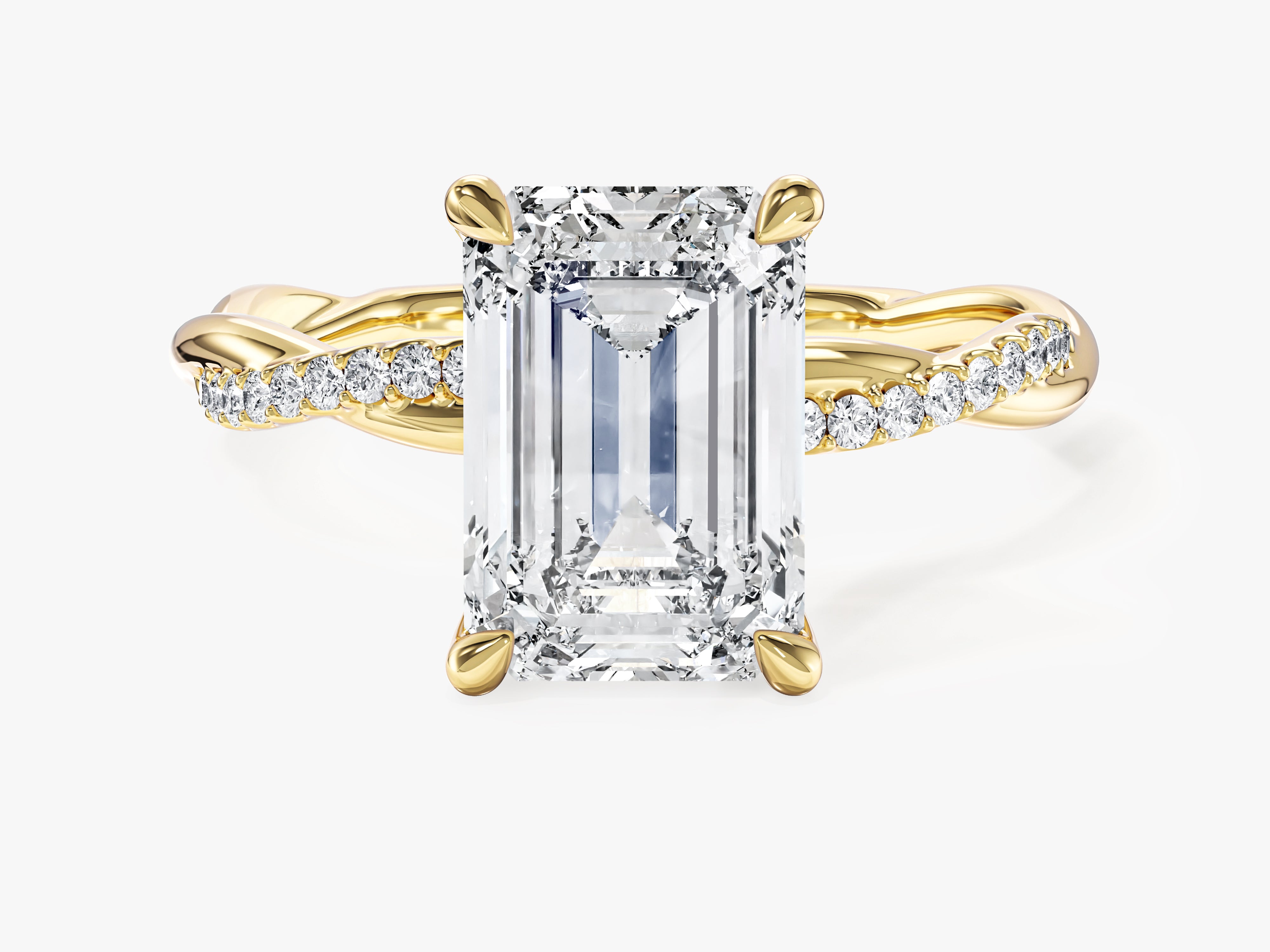 Emerald Twisted Lab Grown Diamond Engagement Ring with Pave Set Side Stones (3.00 CT)