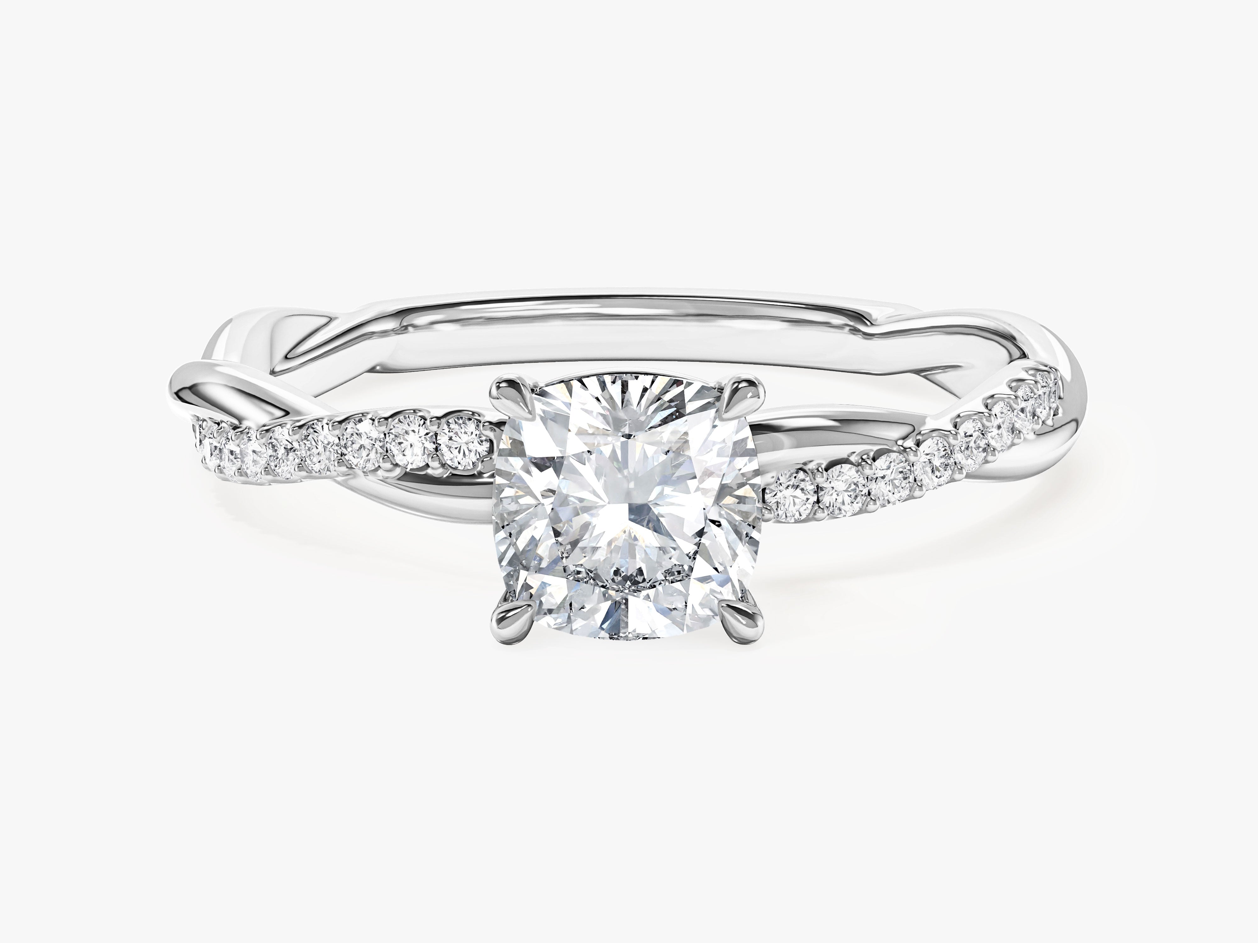 Cushion Twisted Moissanite Engagement Ring with Pave Set Side Stones (1.00 CT)