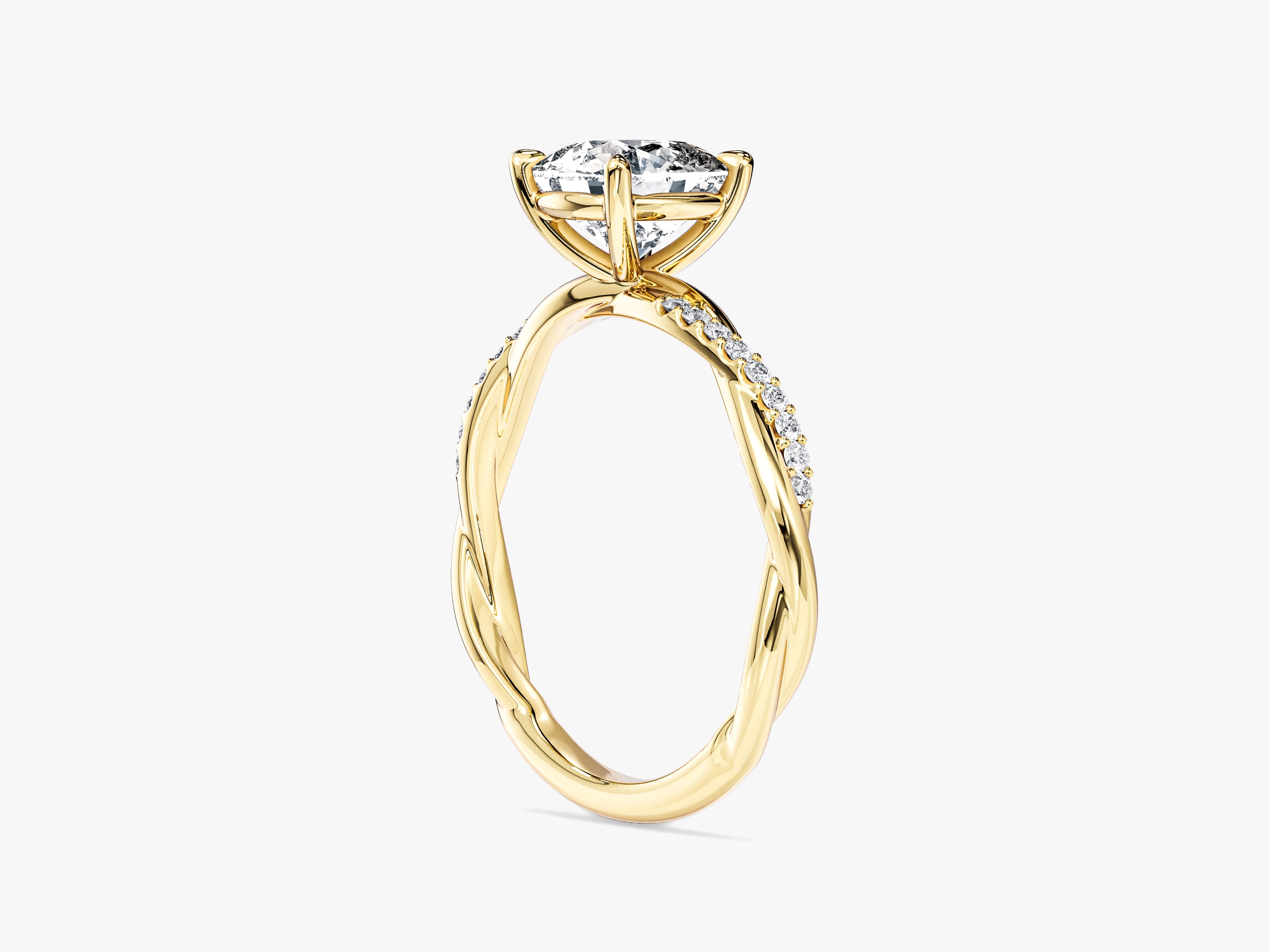 Cushion Twisted Moissanite Engagement Ring with Pave Set Side Stones (1.50 CT)