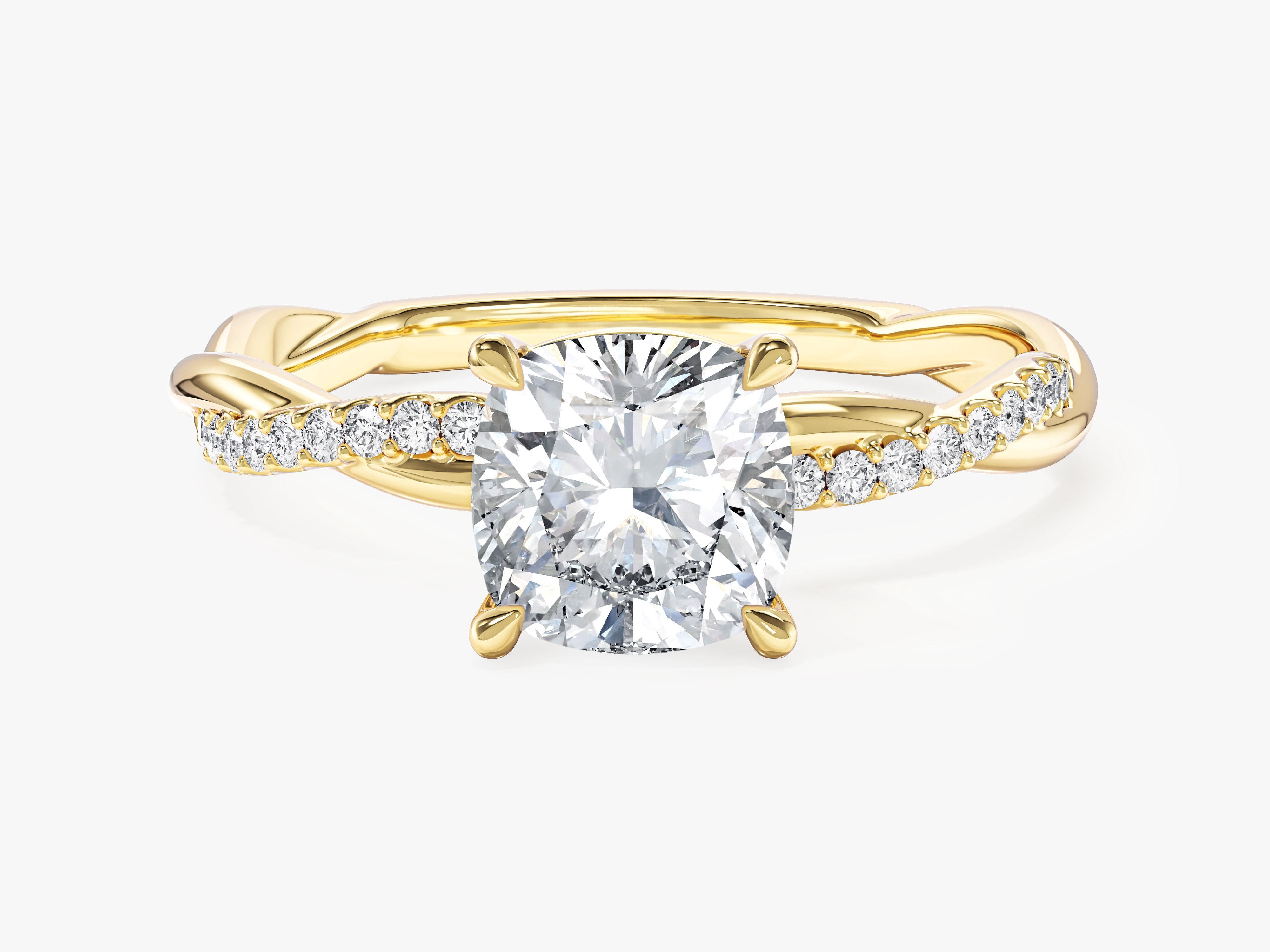 Cushion Twisted Moissanite Engagement Ring with Pave Set Side Stones (1.50 CT)