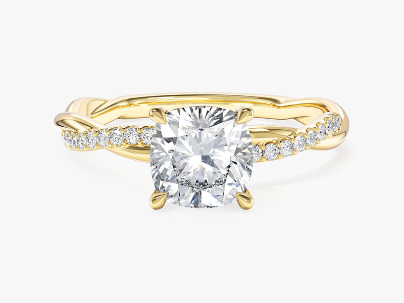Cushion Twisted Moissanite Engagement Ring with Pave Set Side Stones (1.50 CT)