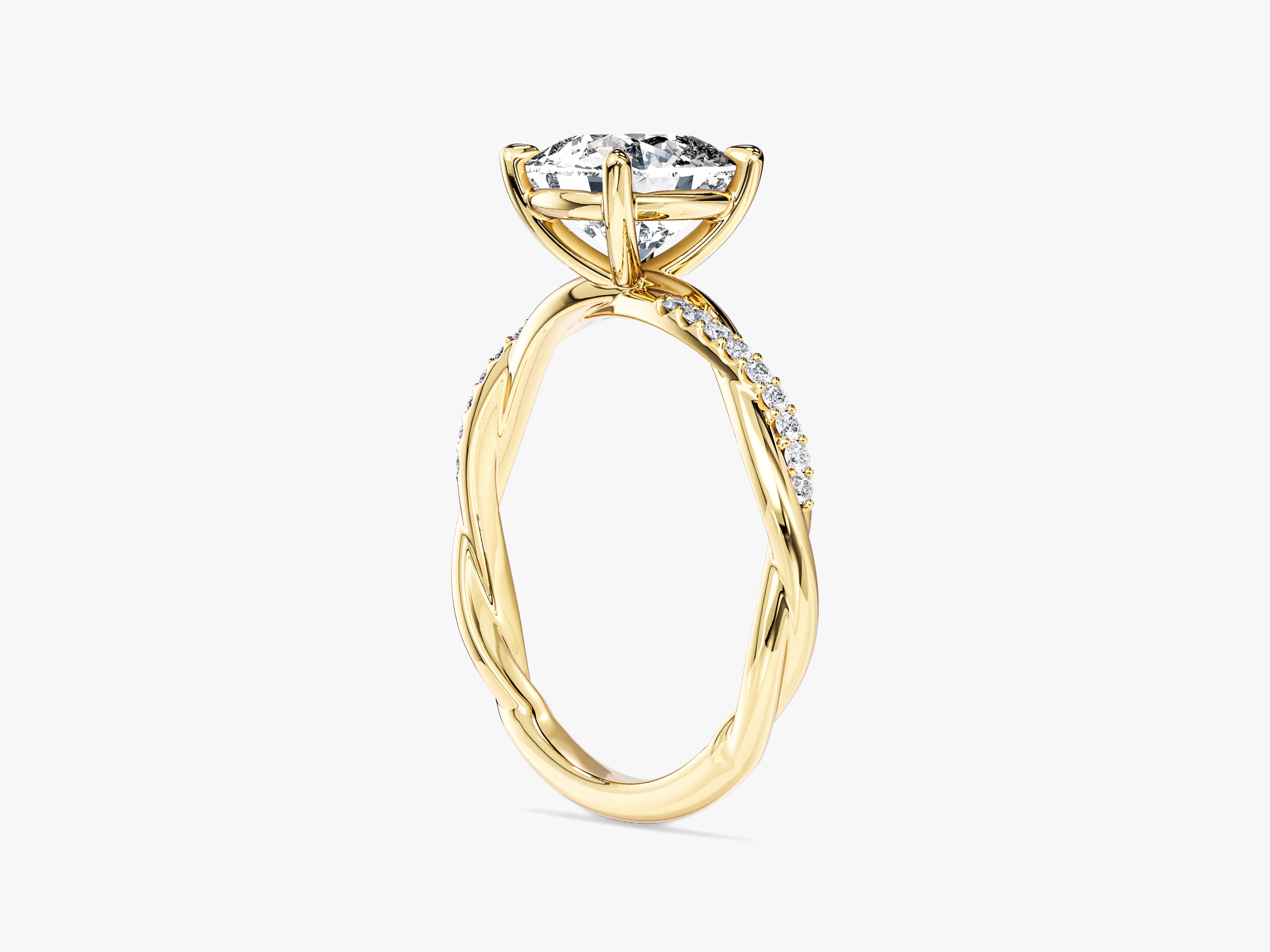 Cushion Twisted Moissanite Engagement Ring with Pave Set Side Stones (2.00 CT)