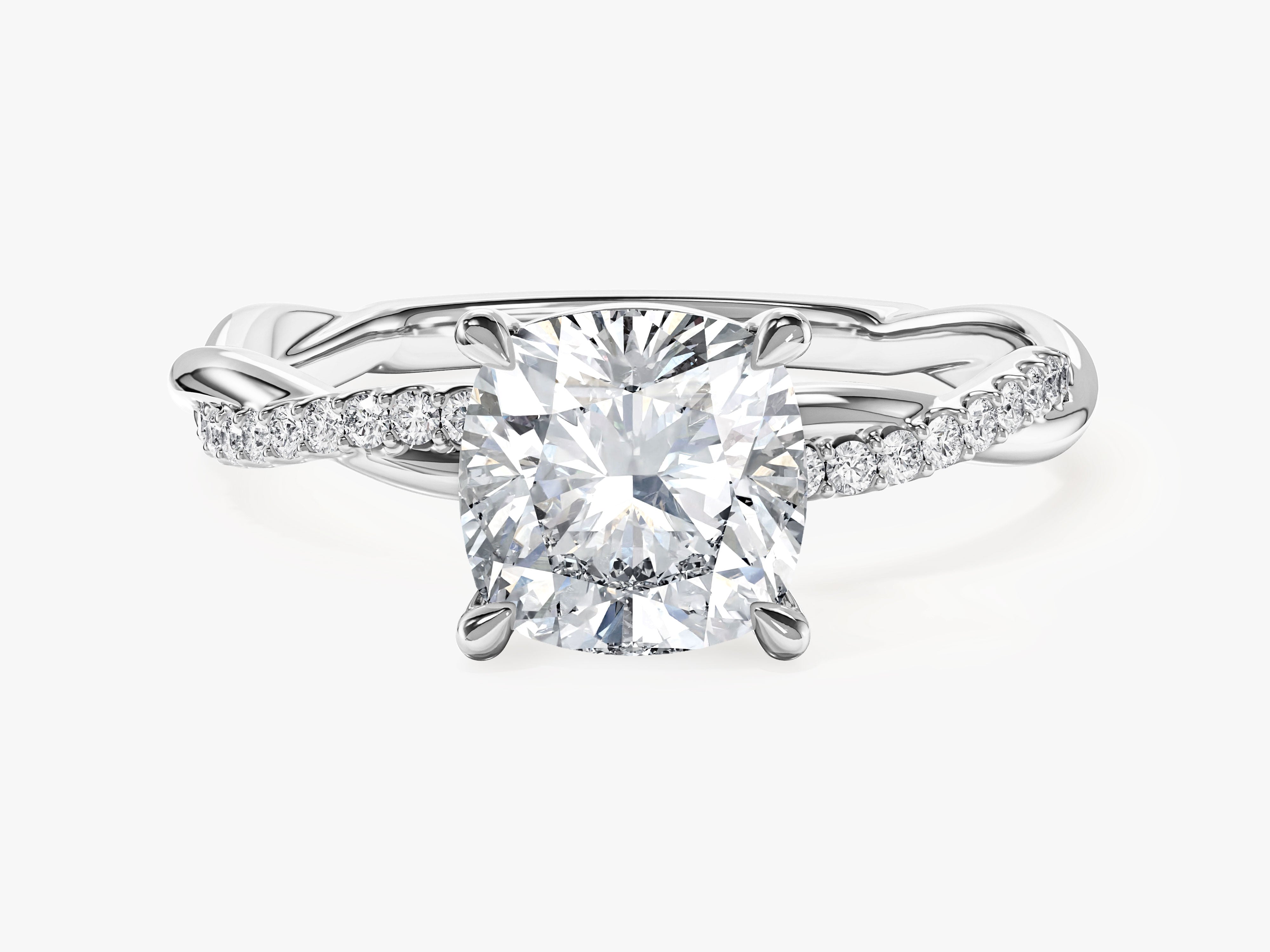 Cushion Twisted Moissanite Engagement Ring with Pave Set Side Stones (2.00 CT)