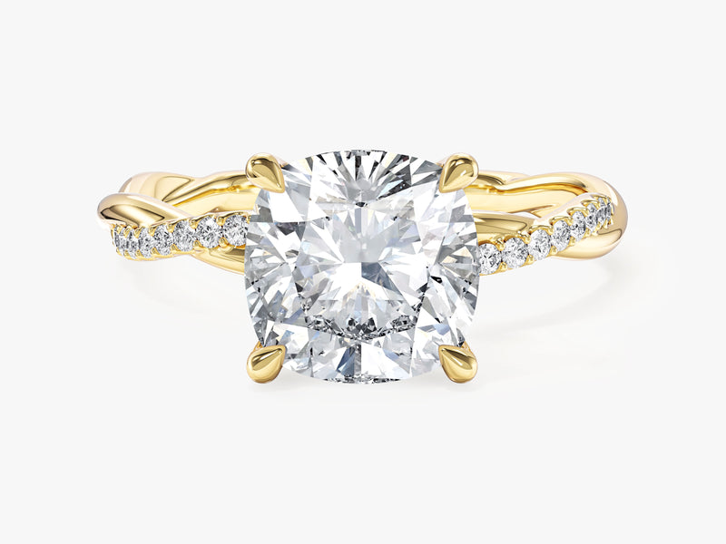 Cushion Twisted Moissanite Engagement Ring with Pave Set Side Stones (3.00 CT)