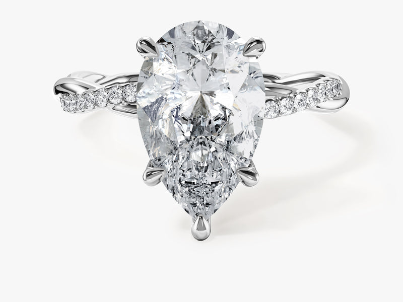 Pear Twisted Moissanite Engagement Ring with Pave Set Side Stones (3.00 CT)