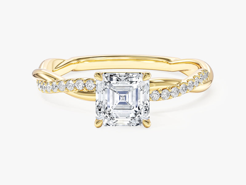 Asscher Twisted Moissanite Engagement Ring with Pave Set Side Stones (1.00 CT)