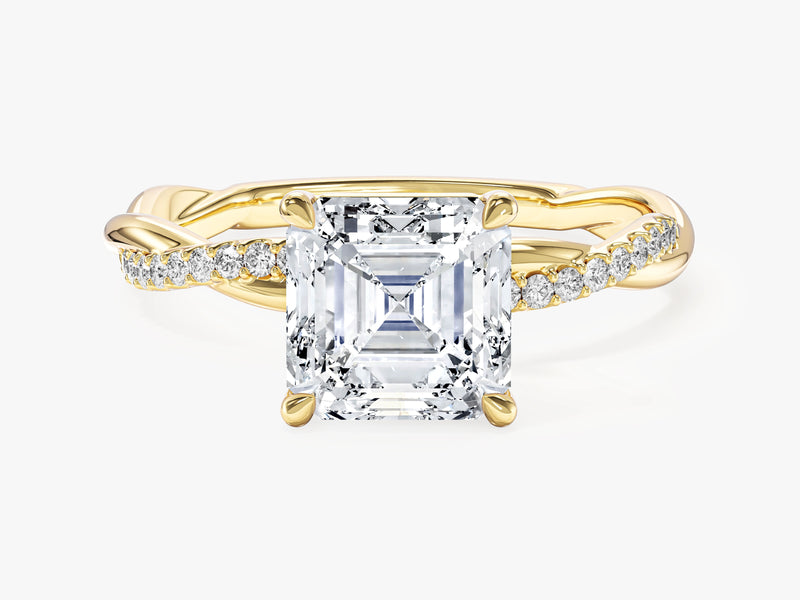 Asscher Twisted Moissanite Engagement Ring with Pave Set Side Stones (2.00 CT)