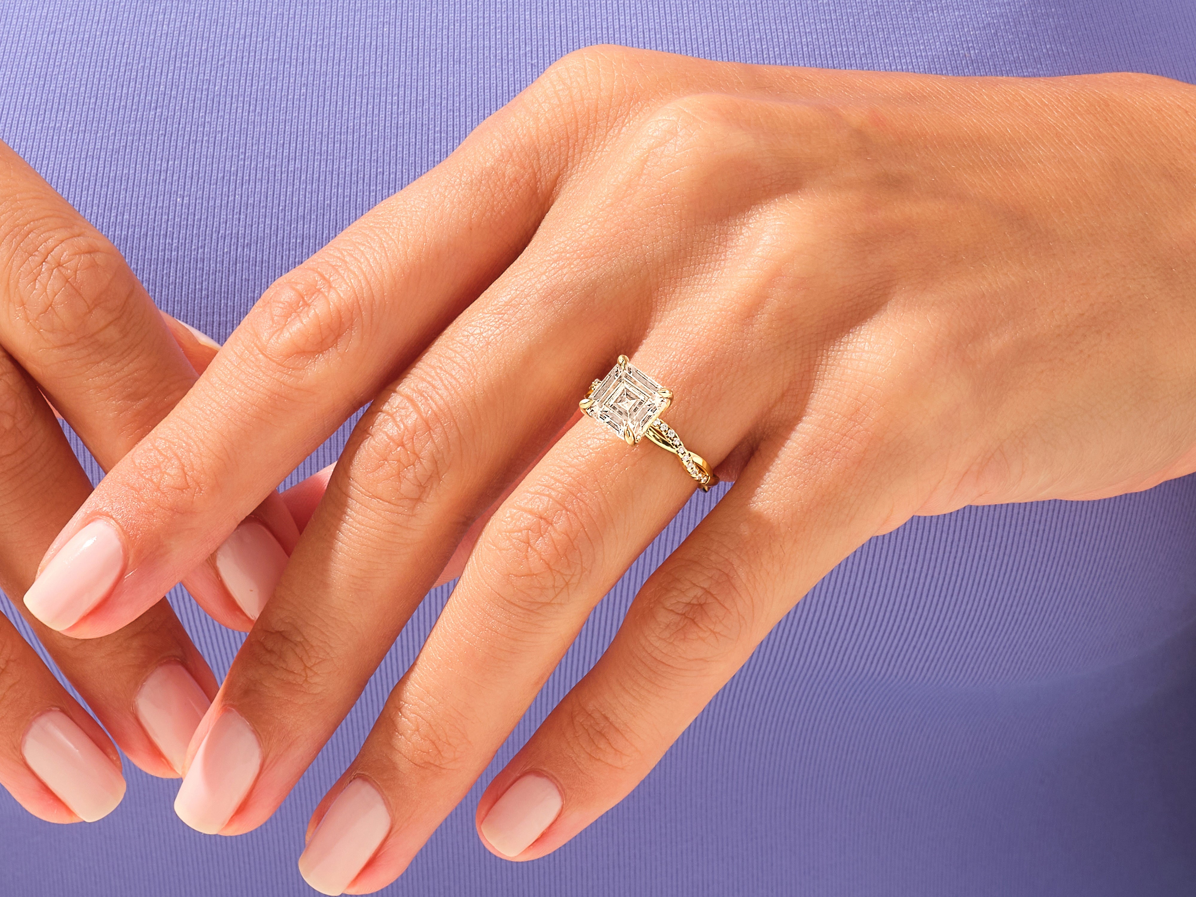 Asscher Twisted Moissanite Engagement Ring with Pave Set Side Stones (3.00 CT)