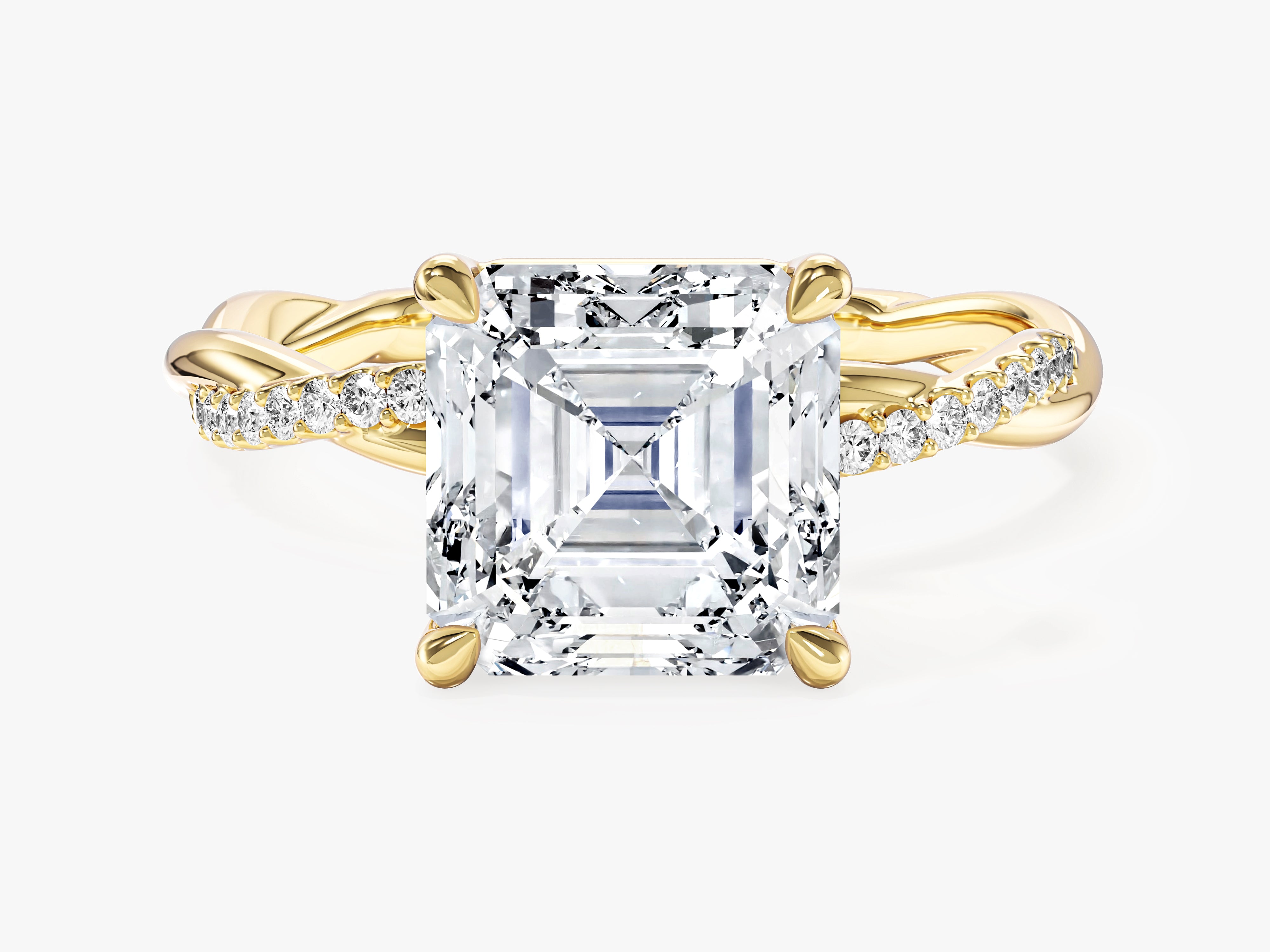 Asscher Twisted Moissanite Engagement Ring with Pave Set Side Stones (3.00 CT)