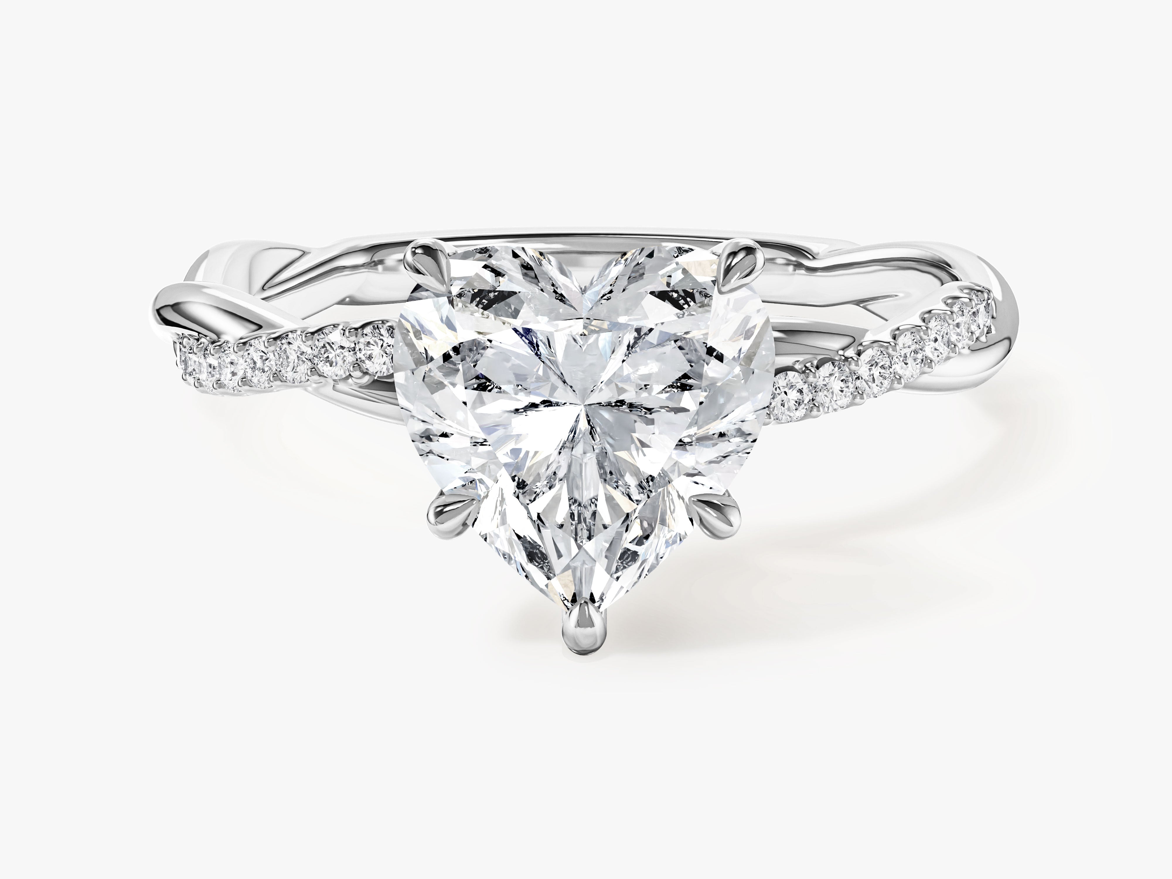 Heart Twisted Moissanite Engagement Ring with Pave Set Side Stones (2.00 CT)