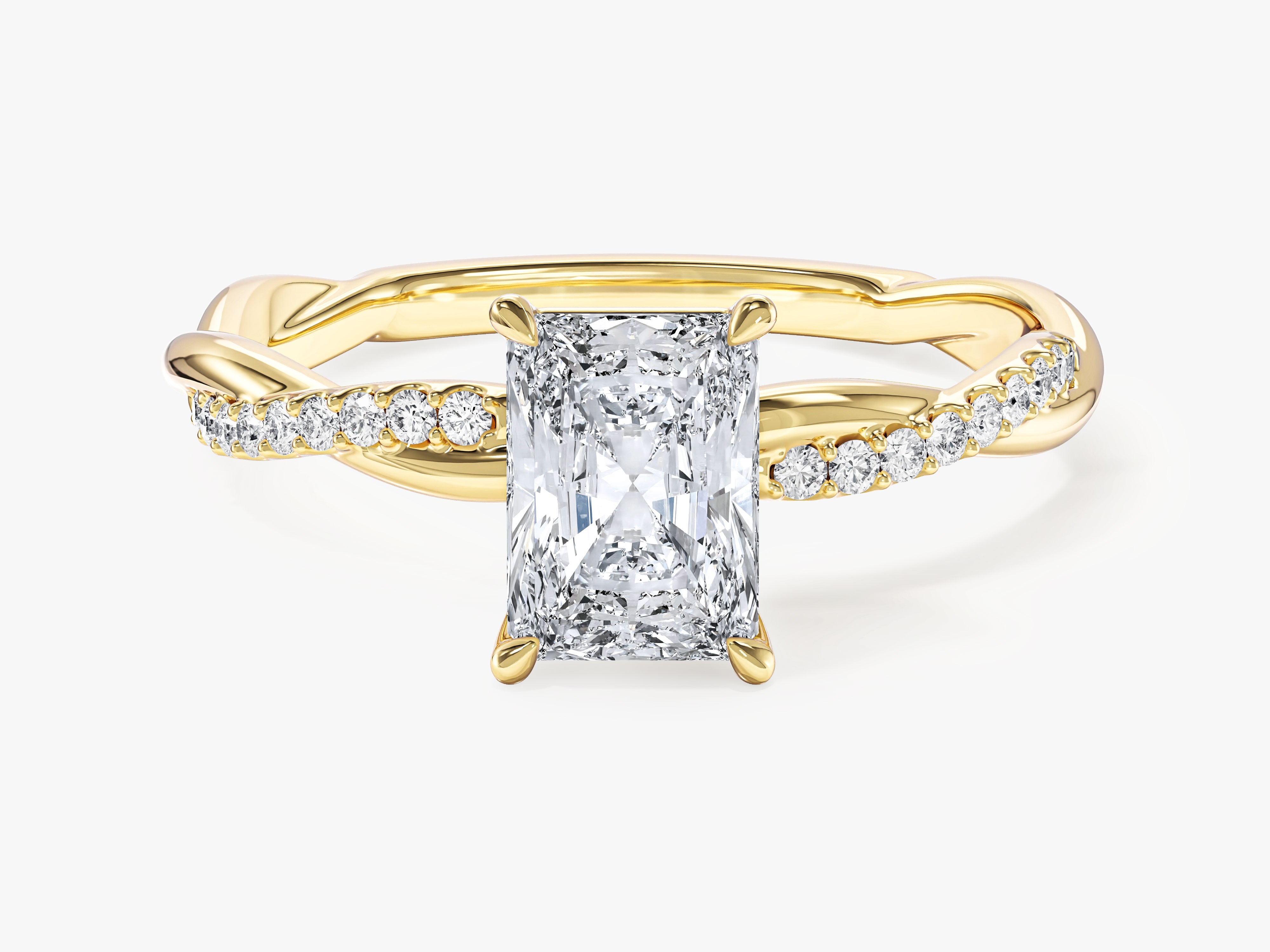 Radiant Twisted Moissanite Engagement Ring with Pave Set Side Stones (1.00 CT)