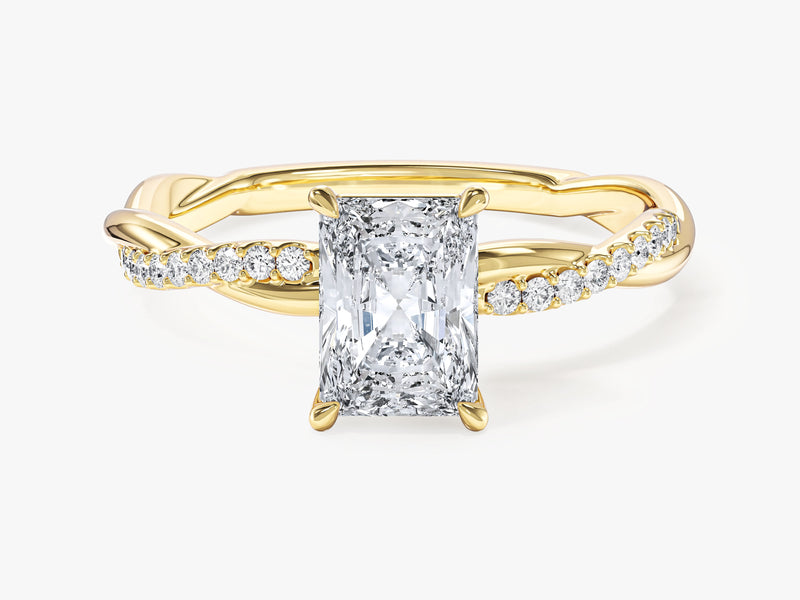 Radiant Twisted Moissanite Engagement Ring with Pave Set Side Stones (1.00 CT)