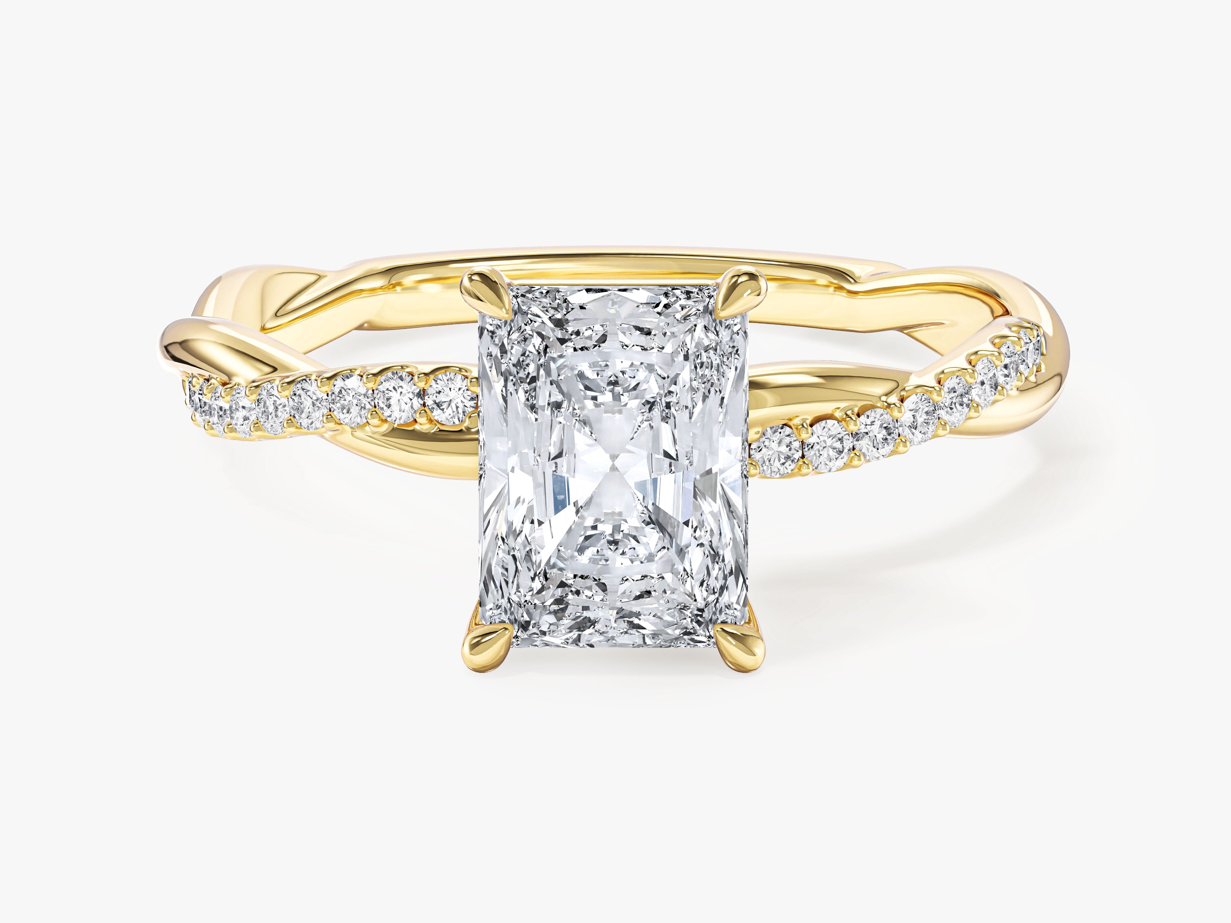 Radiant Twisted Moissanite Engagement Ring with Pave Set Side Stones (1.50 CT)