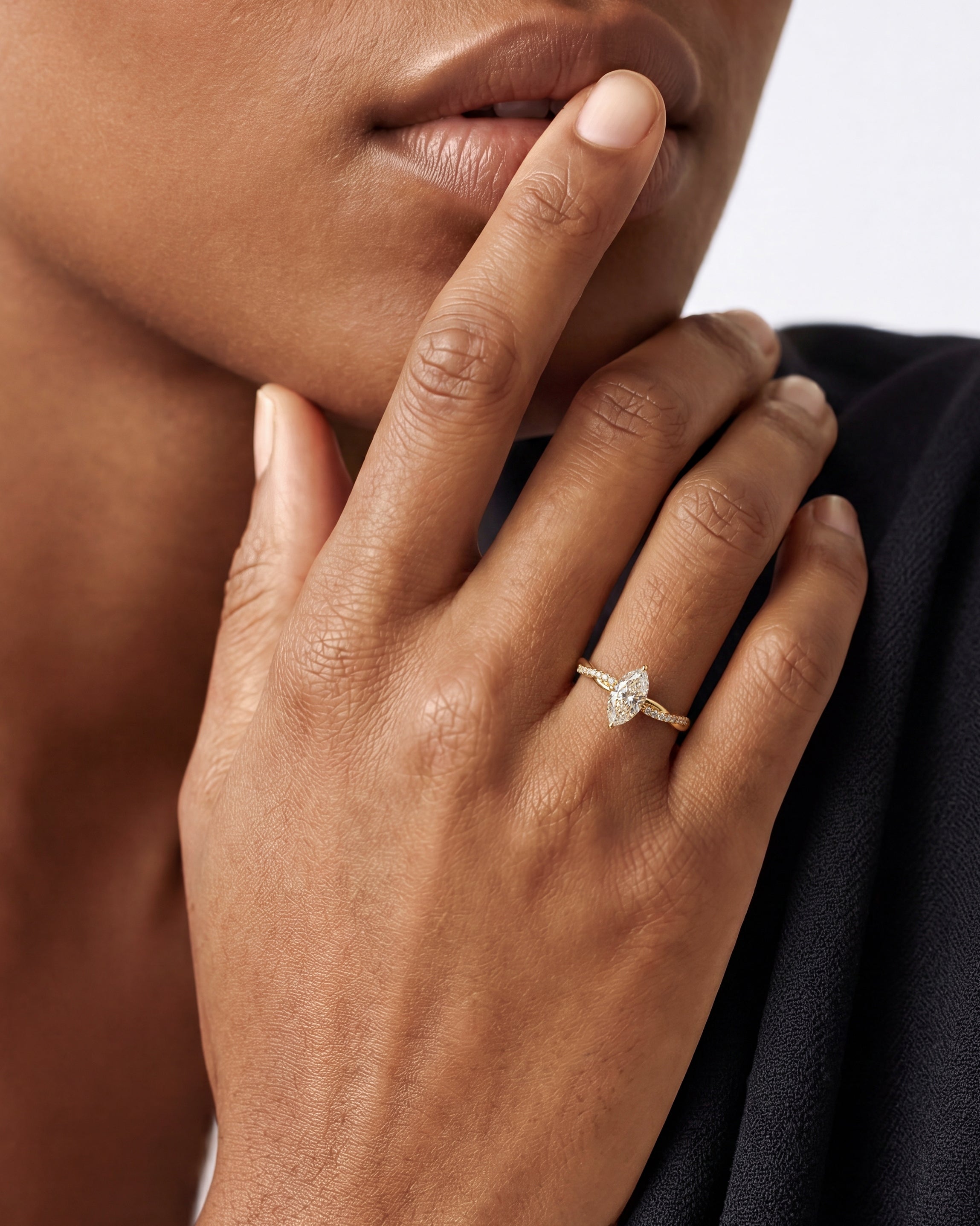 Marquise Twisted Lab Grown Diamond Engagement Ring with Pave Set Side Stones (1.00 CT)