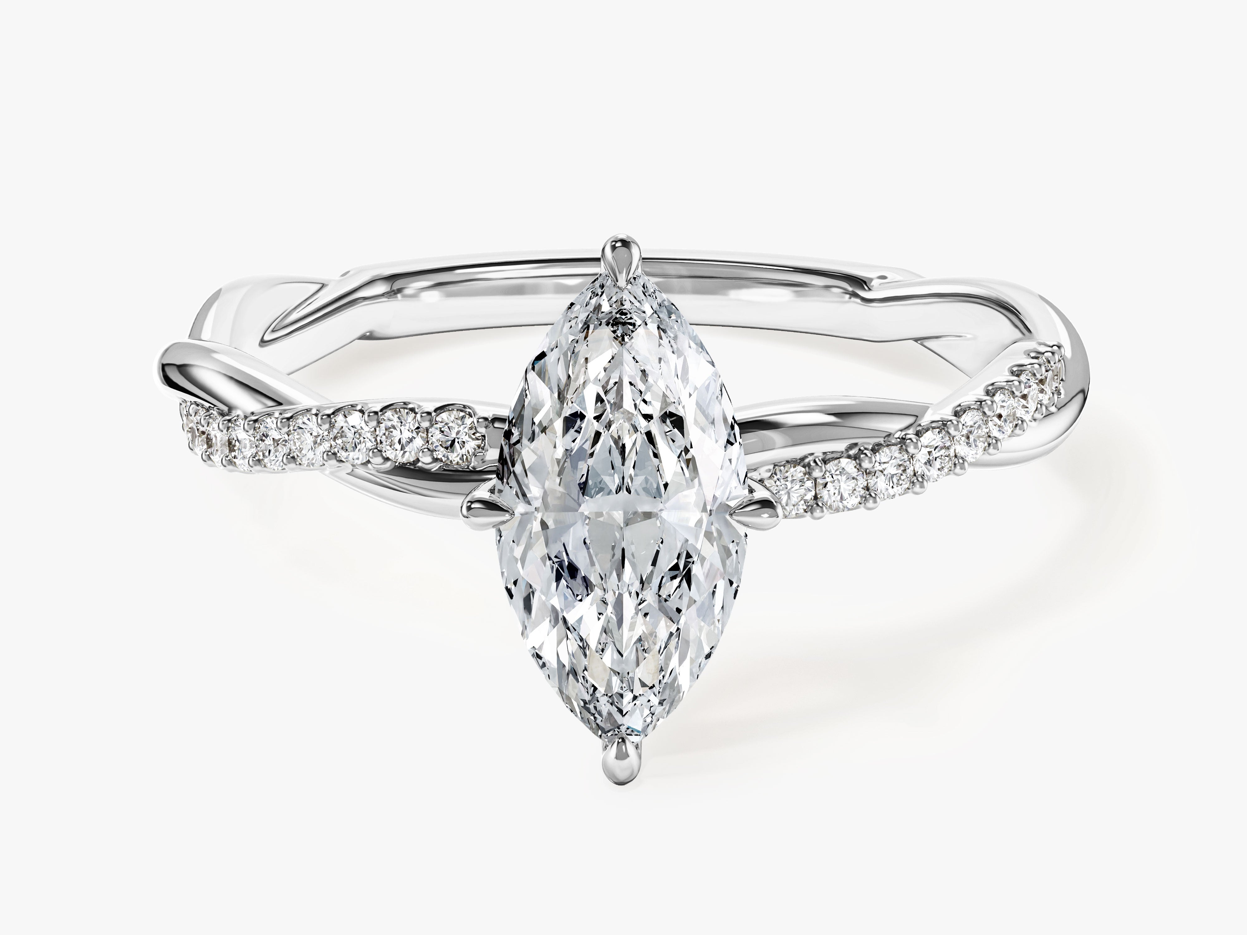 Marquise Twisted Moissanite Engagement Ring with Pave Set Side Stones (1.00 CT)