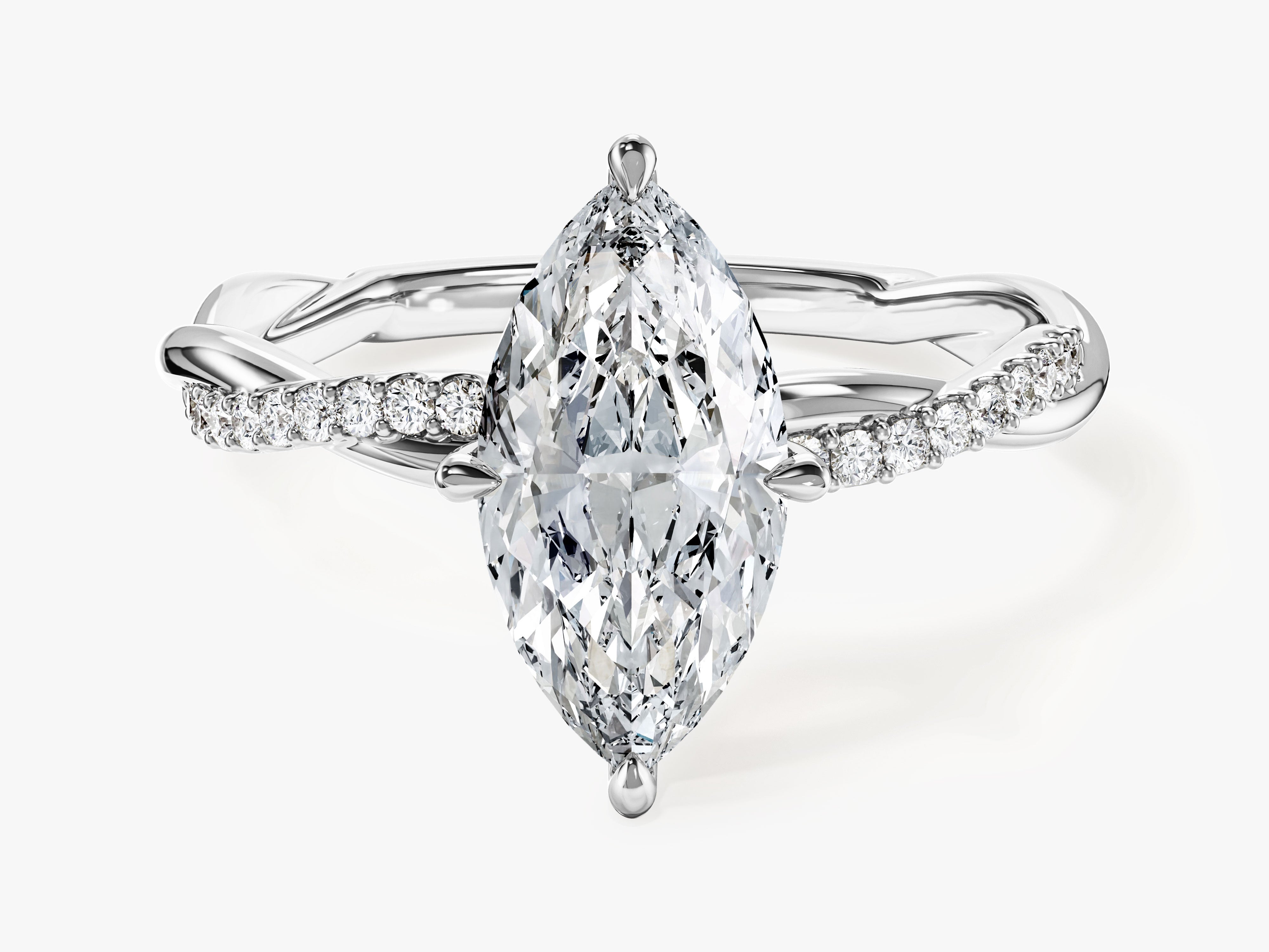 Marquise Twisted Moissanite Engagement Ring with Pave Set Side Stones (1.50 CT)