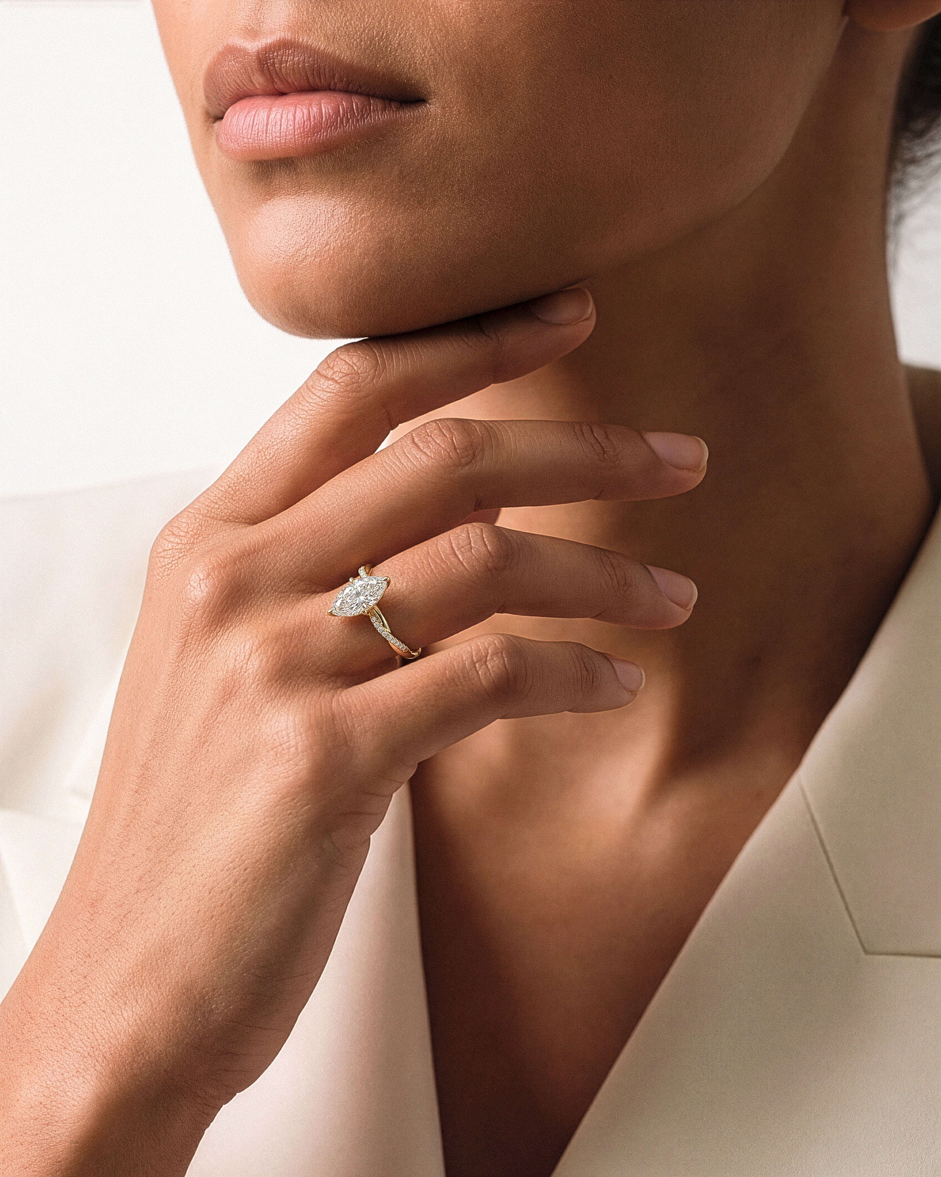 Marquise Twisted Lab Grown Diamond Engagement Ring with Pave Set Side Stones (2.00 CT)