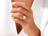 Gold ring with square diamond and halo, jewelry