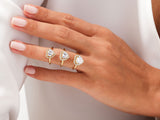 Gold diamond rings on a hand, jewelry for women