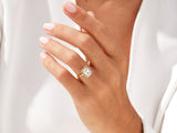 Gold ring with square diamond and halo, jewelry