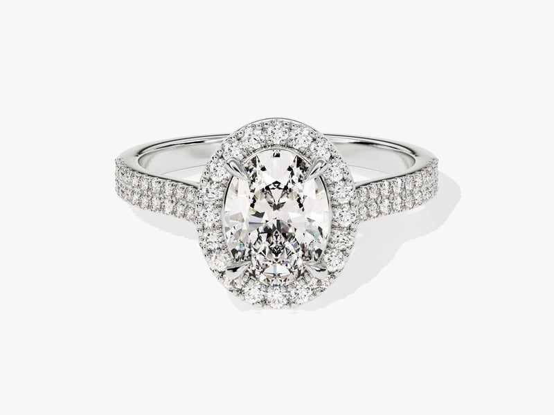 Oval diamond engagement ring with pave band
