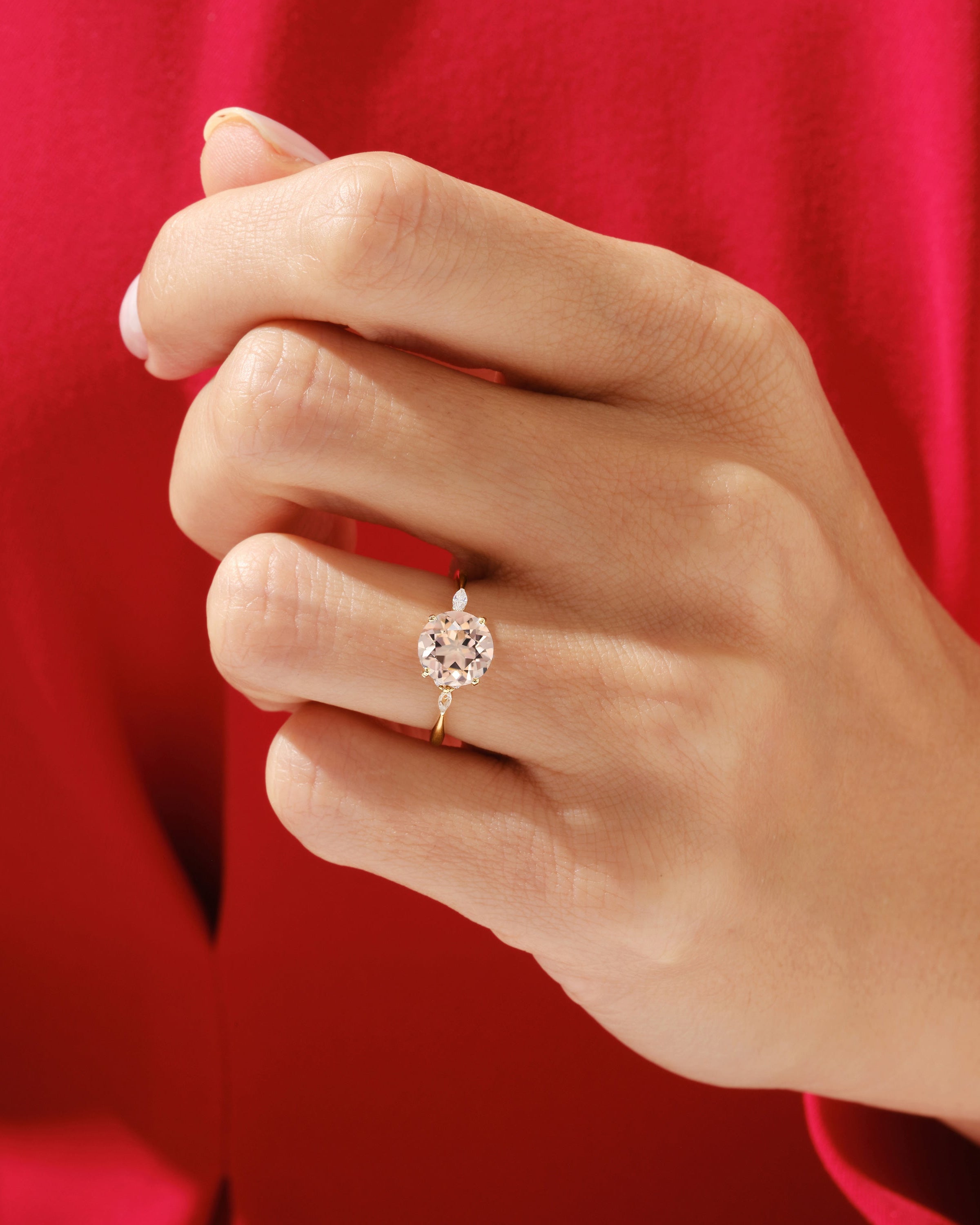 Elegant diamond engagement ring on a hand, jewelry firm product