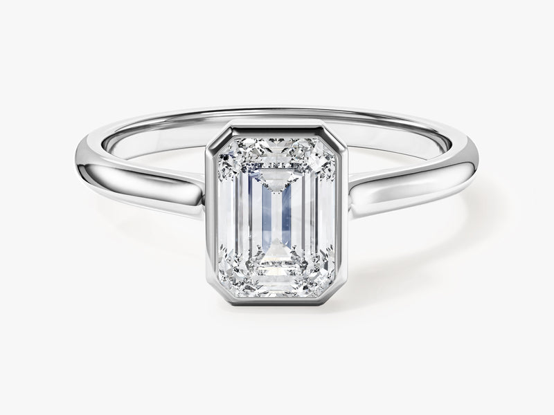 Bezel Emerald Moissanite Engagement Ring (1.00 CT)