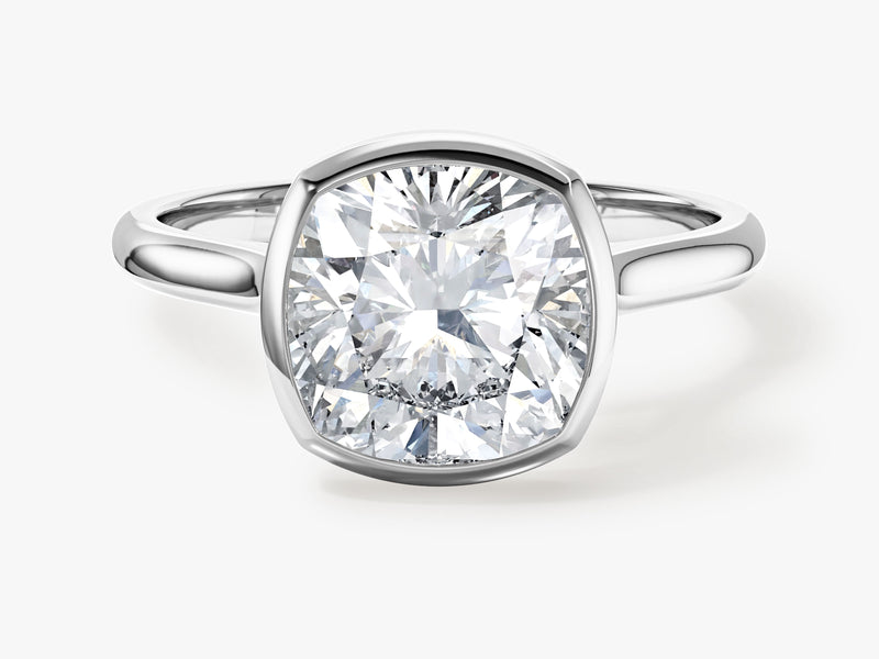 Bezel Cushion Moissanite Engagement Ring (3.00 CT)