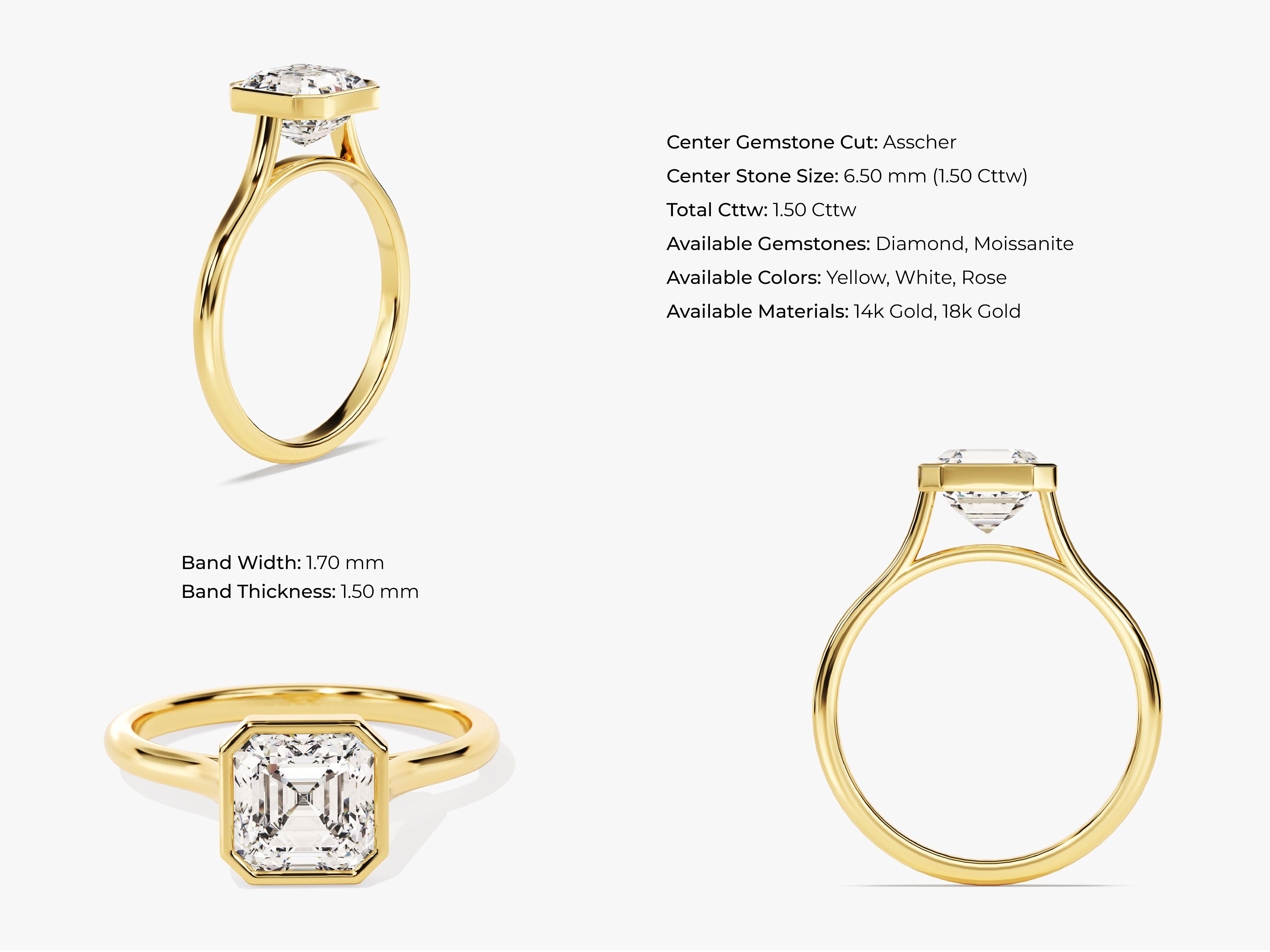 Asscher cut diamond ring in 14k gold, elegant jewelry design